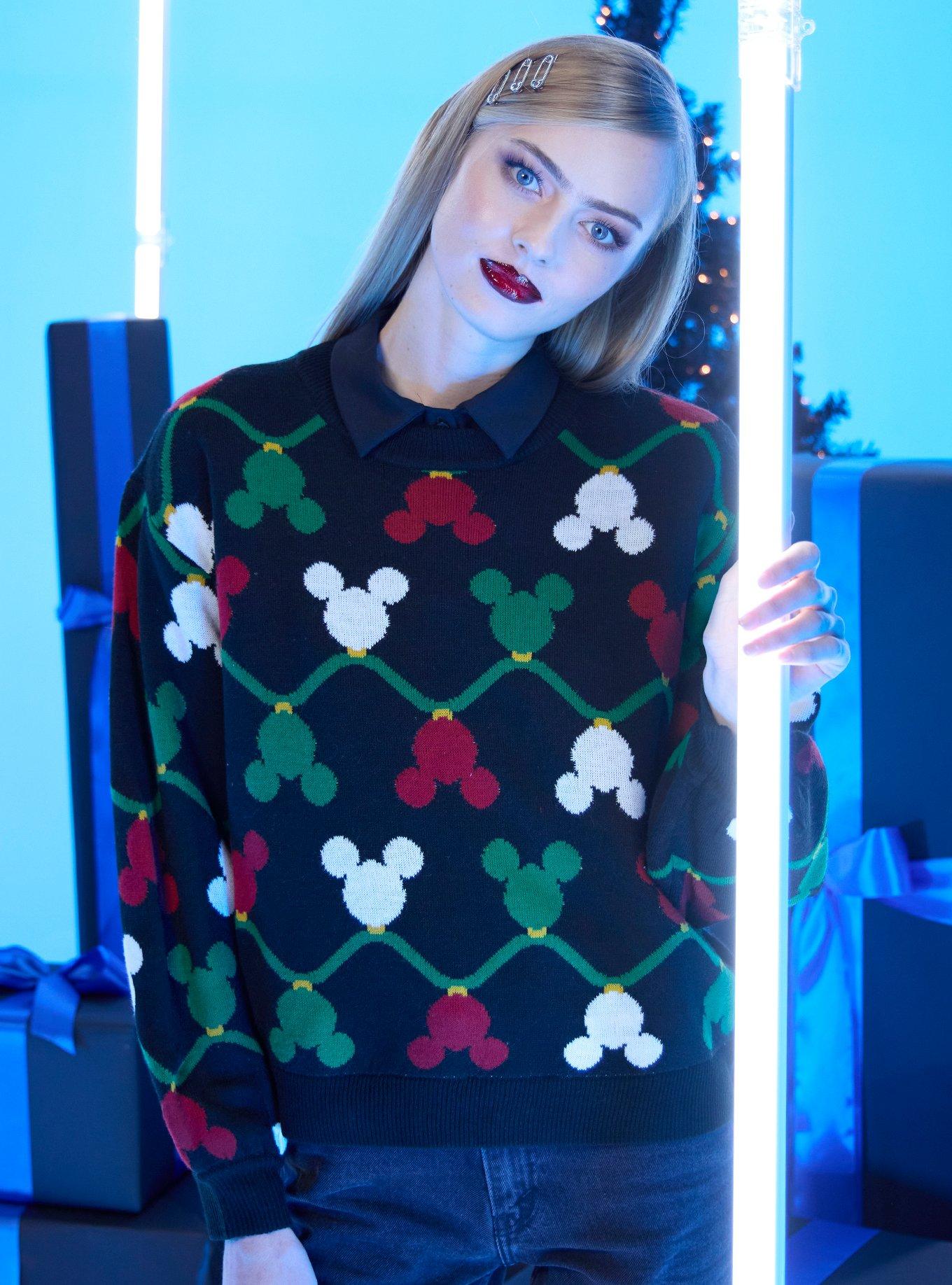 Her Universe Disney Holiday Mickey Mouse String Lights Girls Knit Sweater