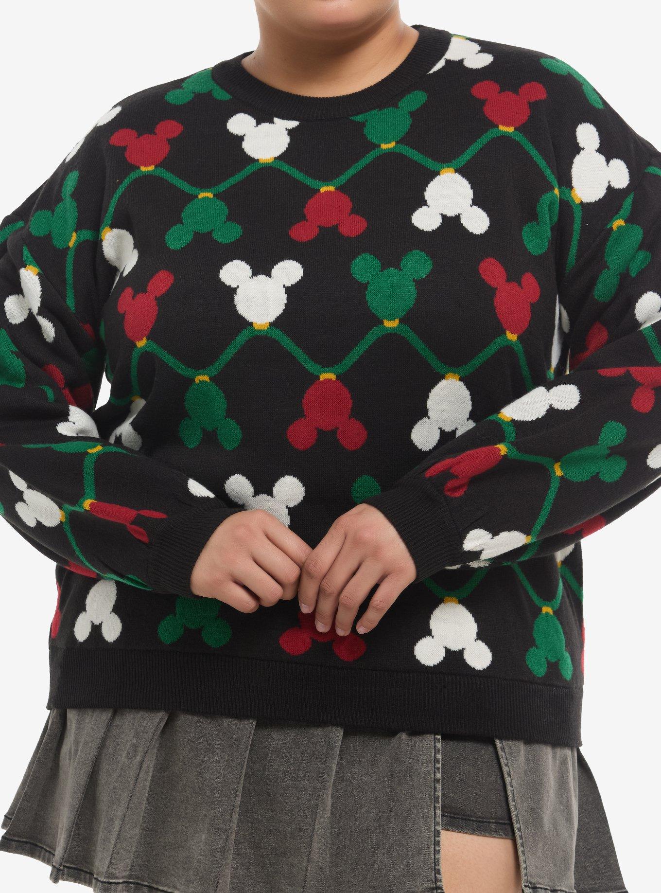 Her Universe Disney Holiday Mickey Mouse String Lights Girls Knit Sweater Plus Size, , hi-res