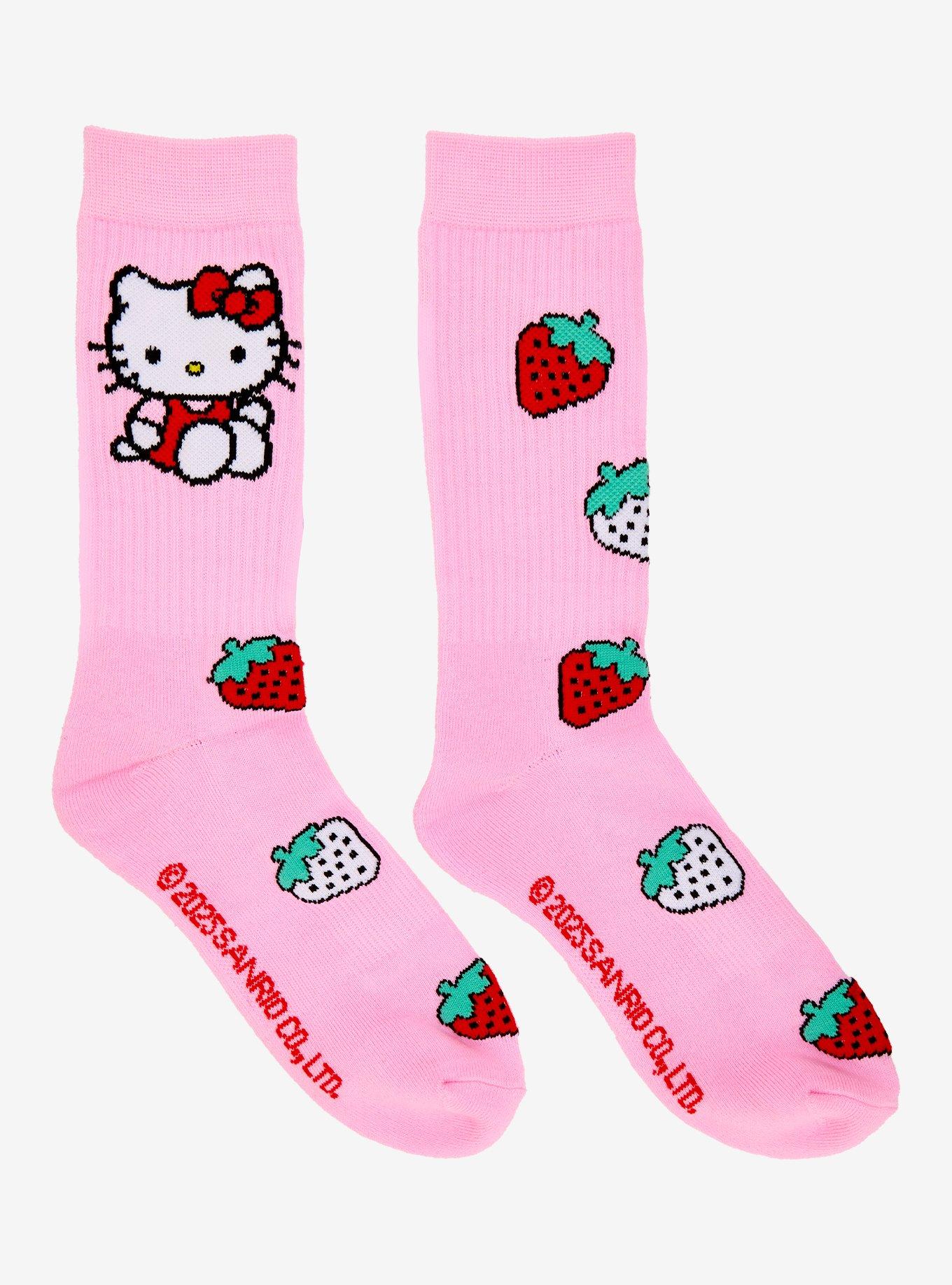 Sanrio Hello Kitty Strawberries Allover Print Crew Socks - BoxLunch Exclusive, , hi-res