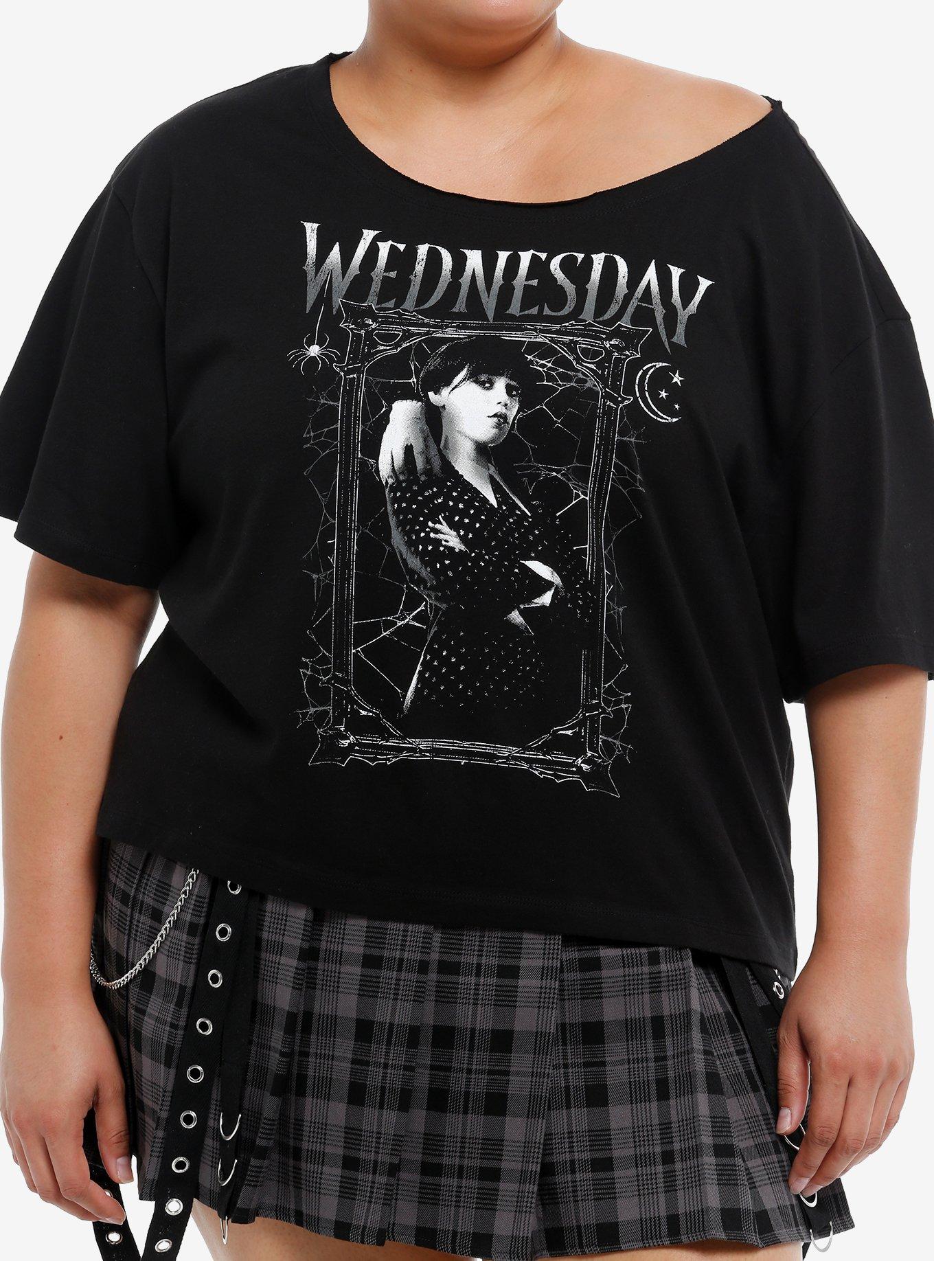 Wednesday & Thing Portrait Off-Shoulder Girls T-Shirt Plus Size, , hi-res