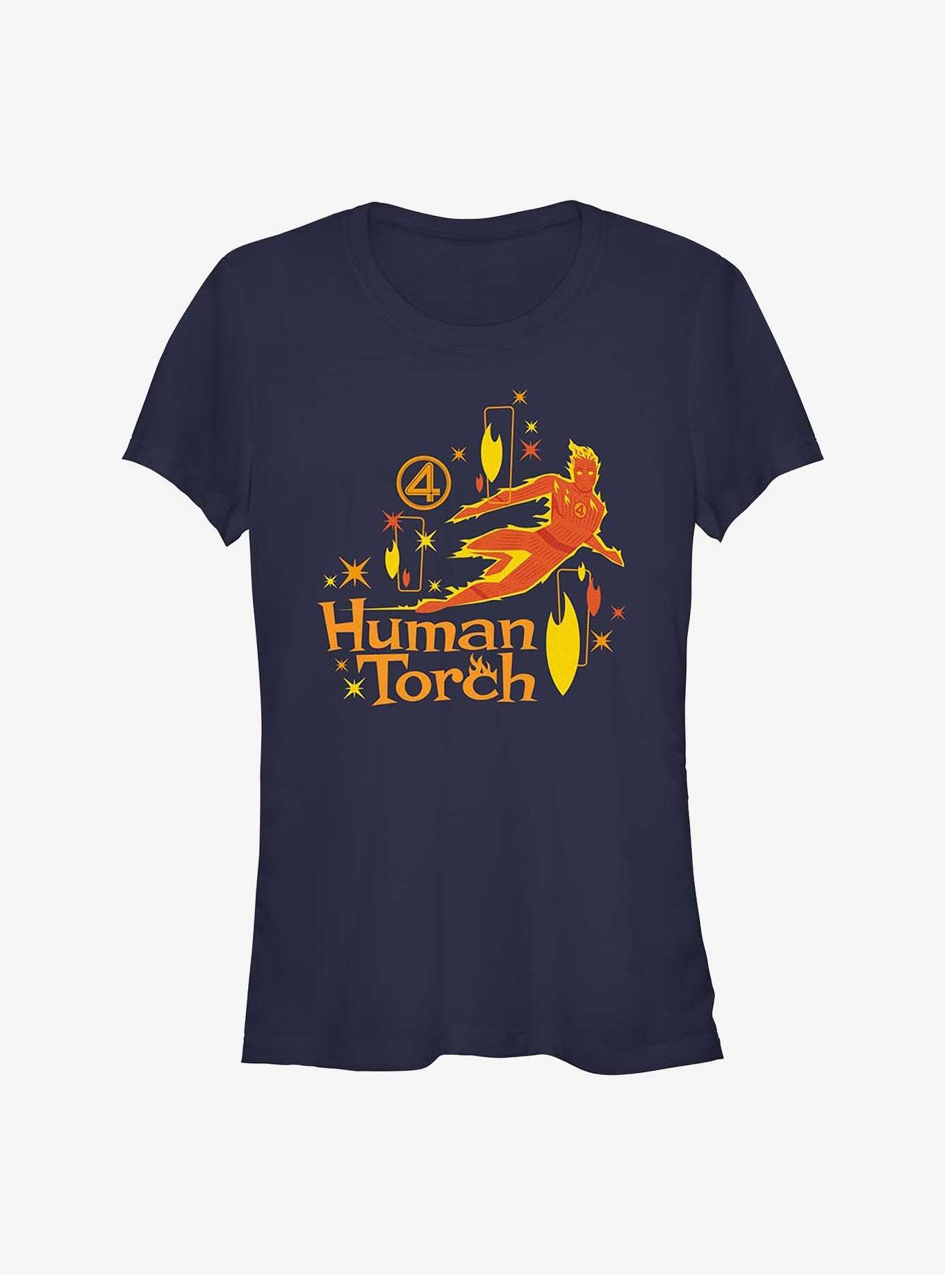 Marvel The Fantastic Four: First Steps Human Torch Vintage Girls T-Shirt, NAVY, hi-res
