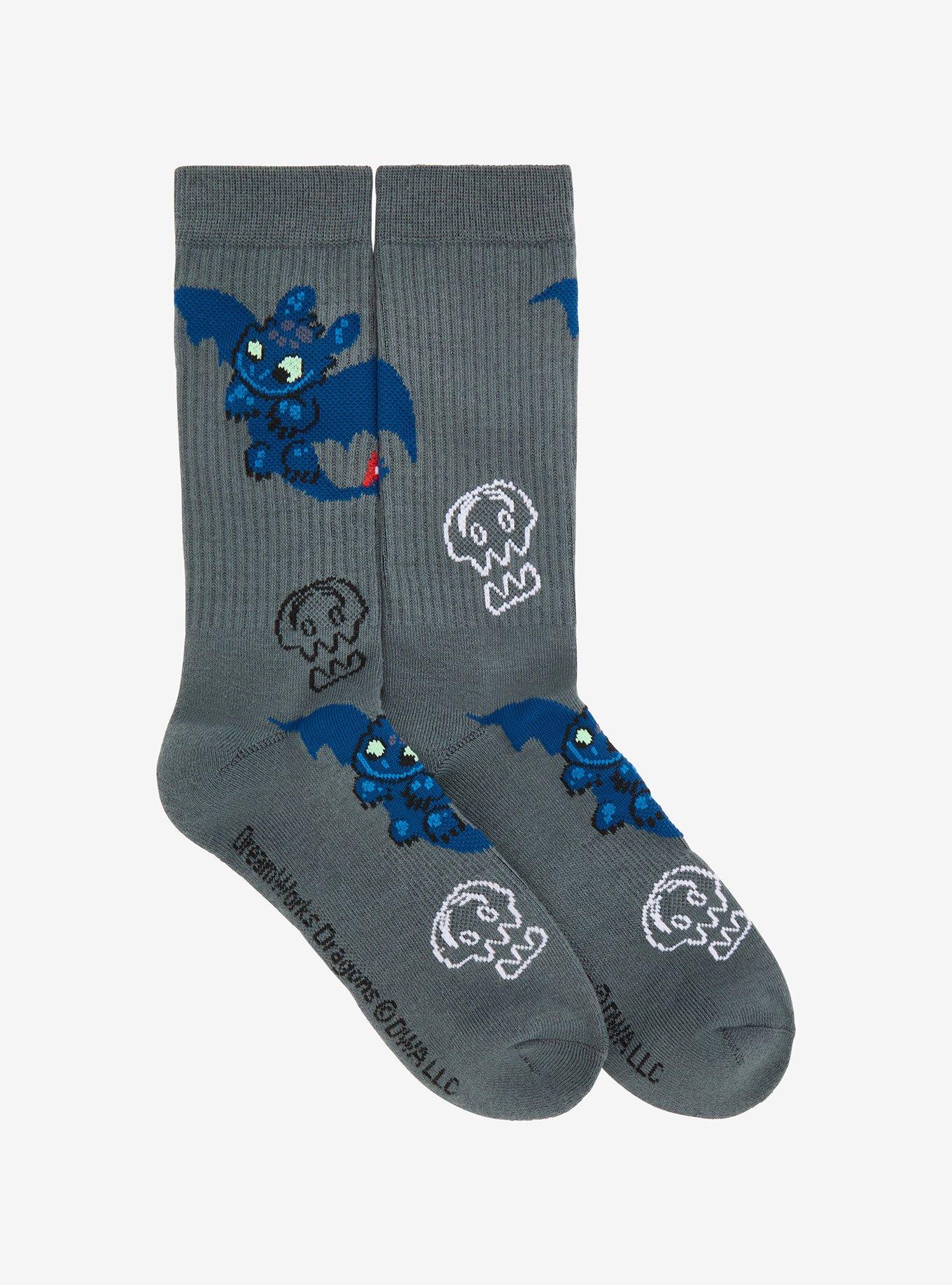DreamWorks How To Train Your Dragon Toothless & Skulls Allover Print Crew Socks - BoxLunch Exclusive, , hi-res