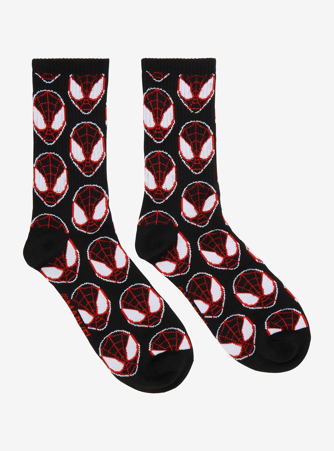 Marvel Spider-Man Miles Morales Mask Allover Print Crew Socks - BoxLunch Exclusive, , hi-res