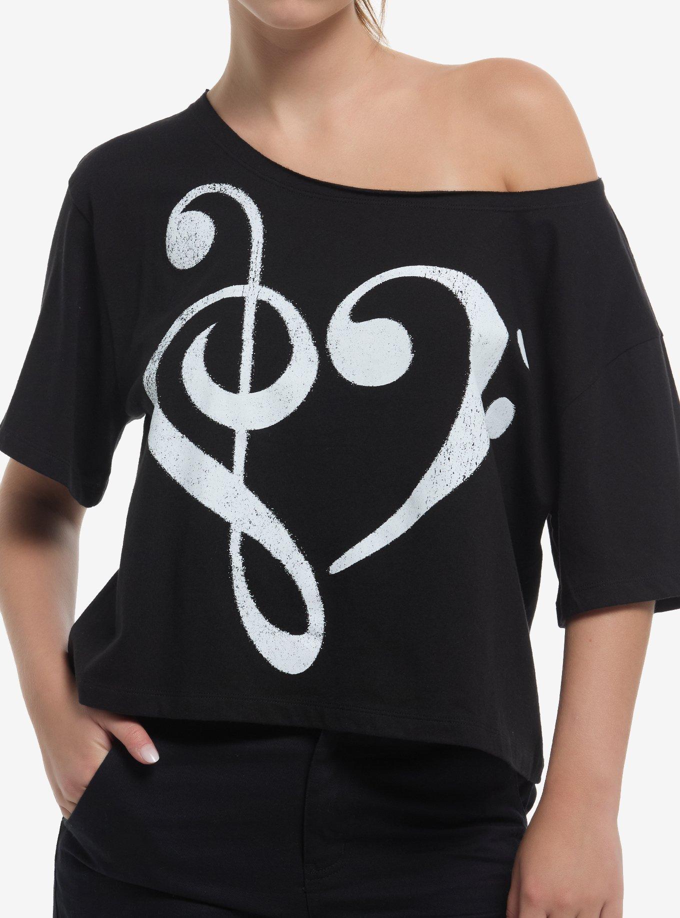 Musical Note Heart Off-Shoulder Girls Top, , hi-res