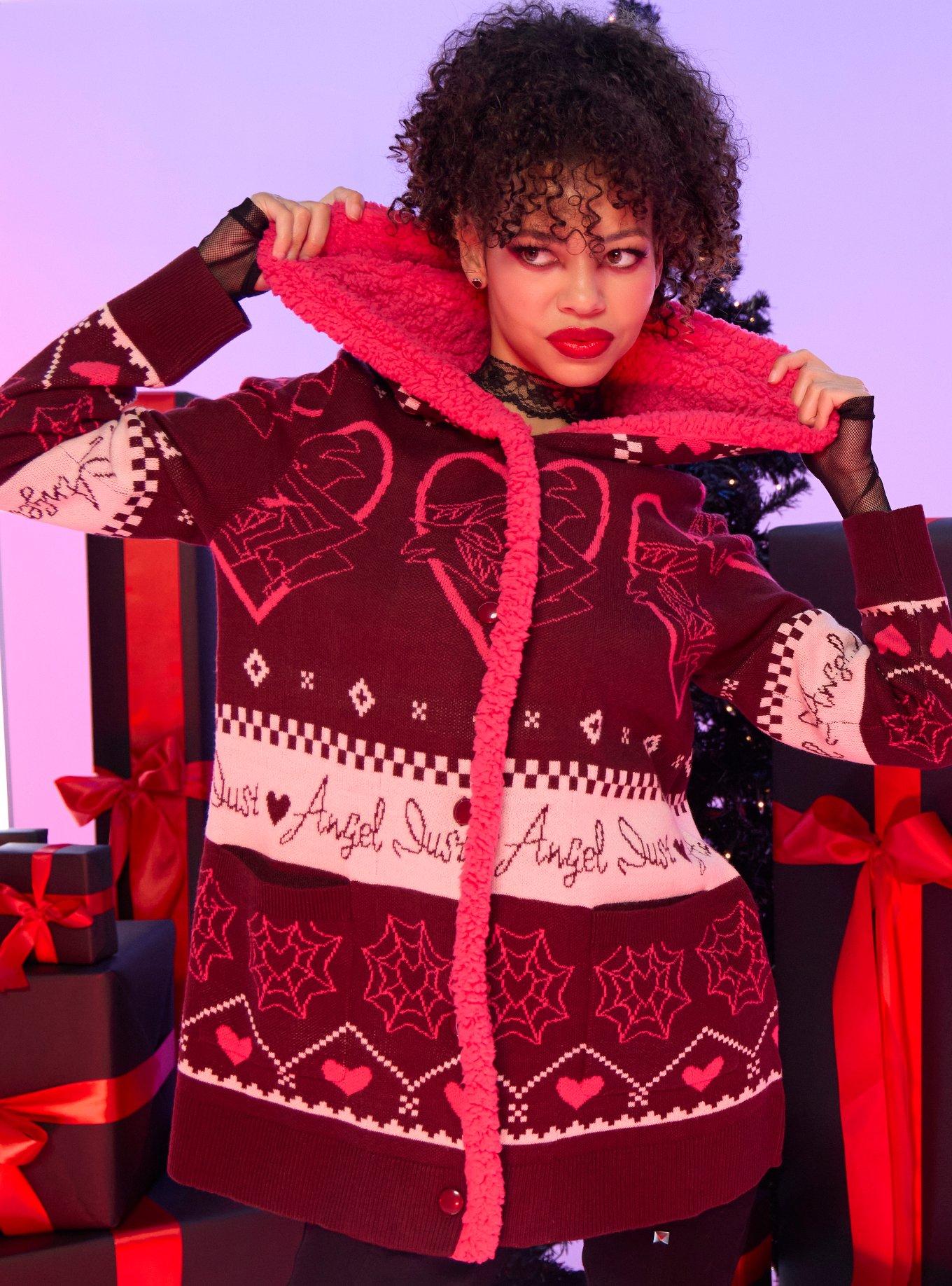 Hazbin Hotel Angel Dust Fair Isle Sherpa Girls Open Cardigan | Hot