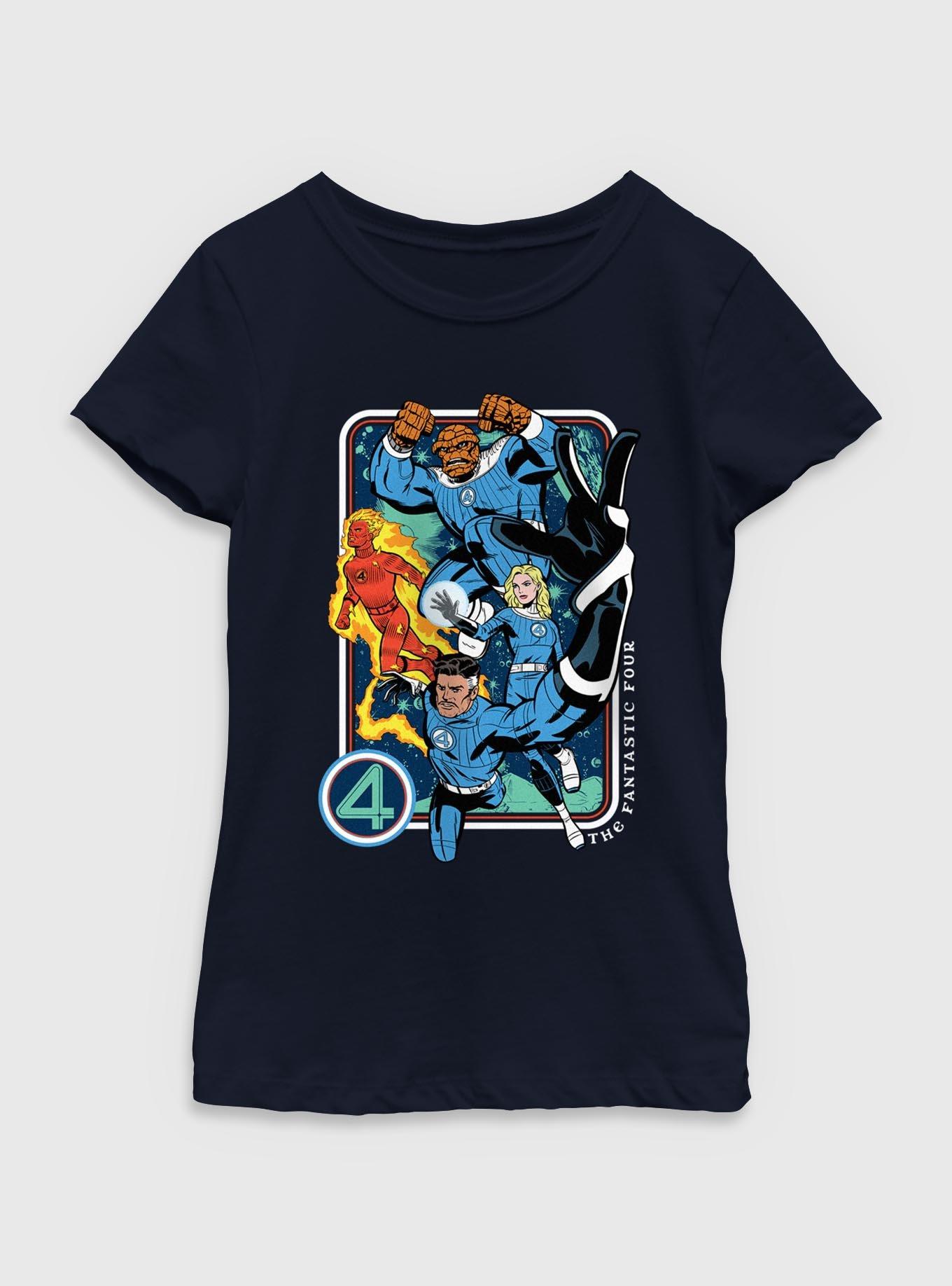 Marvel The Fantastic Four: First Steps Vintage Heroes Youth Girls T-Shirt, NAVY, hi-res