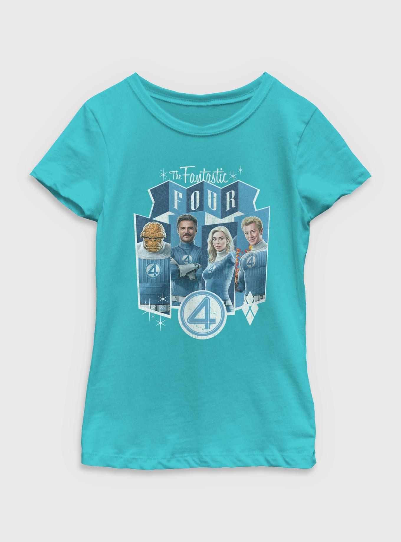 Marvel The Fantastic Four: First Steps Four Heroes Panels Youth Girls T-Shirt