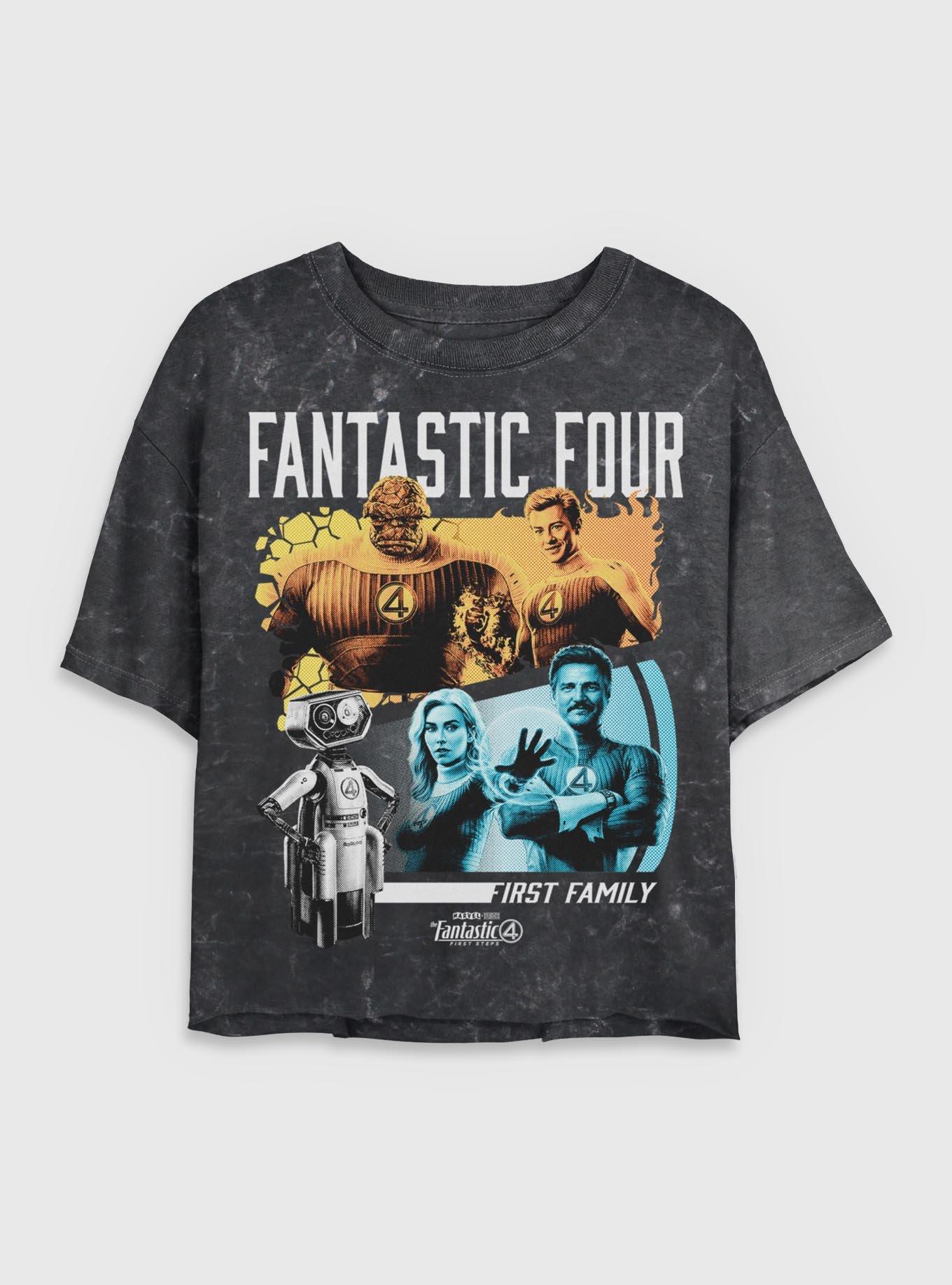 Marvel The Fantastic Four: First Steps First Family & H.E.R.B.I.E. Womens Mineral Wash Crop T-Shirt, , hi-res