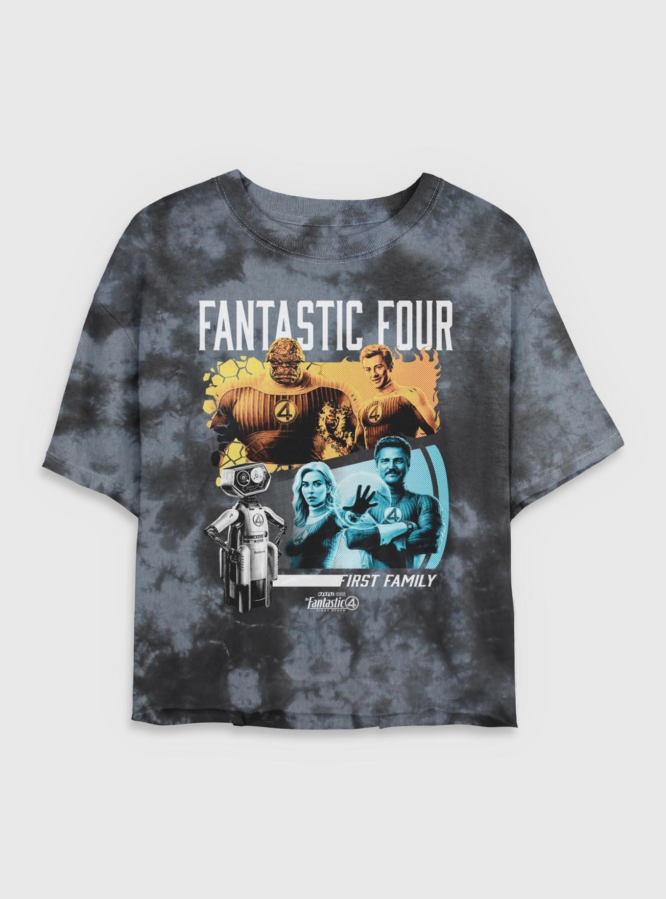Marvel The Fantastic Four: First Steps First Family & H.E.R.B.I.E. Womens Tie-Dye Crop T-Shirt, , hi-res
