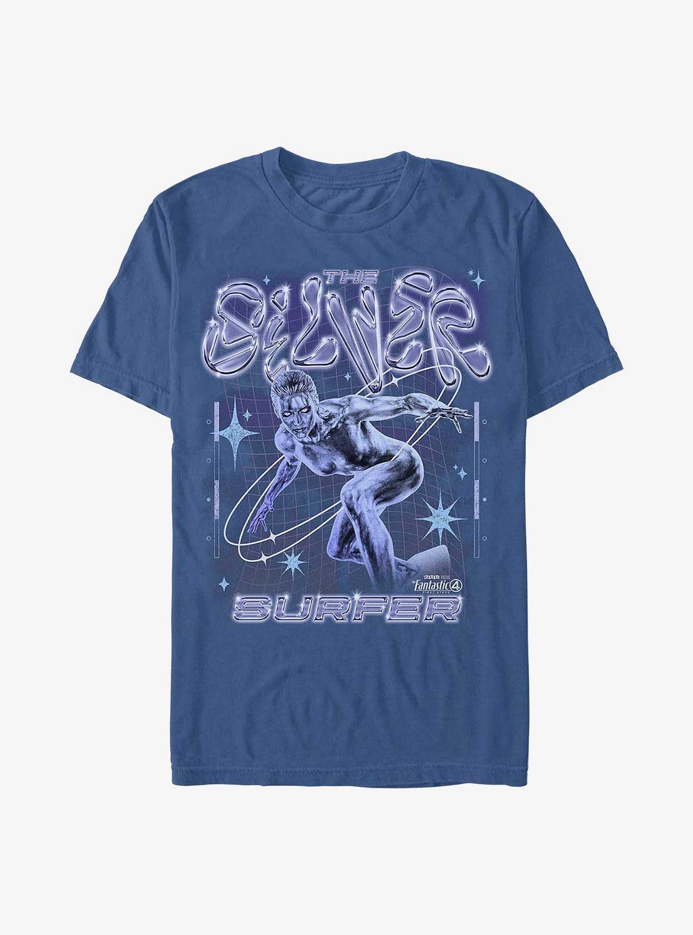 Marvel The Fantastic Four: First Steps Silver Surfer Chrome Shine Garment Dye T-Shirt Hot Topic Web Exclusive, CHINABLUE, hi-res