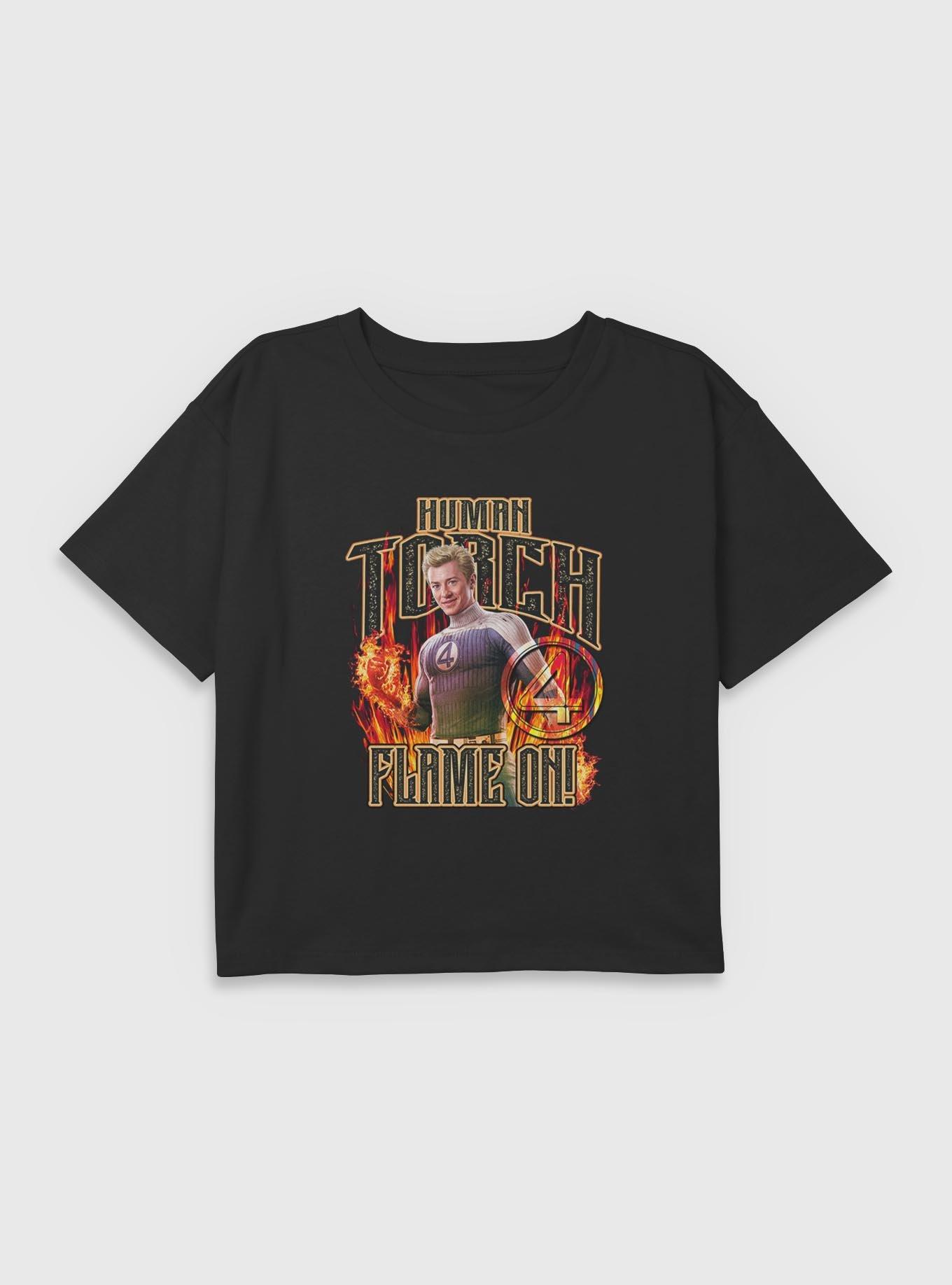 Marvel The Fantastic Four: First Steps Johnny Storm Human Torch Flame On Youth Girls Boxy T-Shirt BoxLunch Exclusive, , hi-res