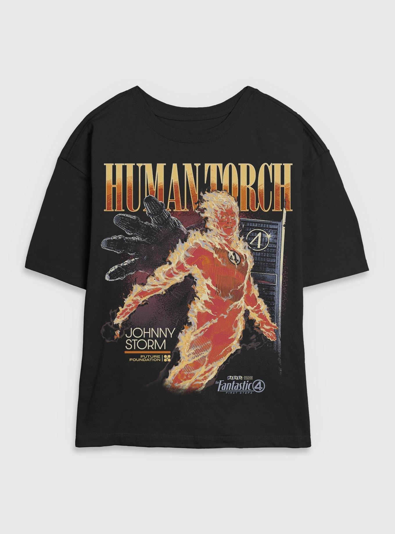 Marvel The Fantastic Four: First Steps Human Torch Future Foundation Womens Skimmer T-Shirt BoxLunch Exclusive, BLACK, hi-res