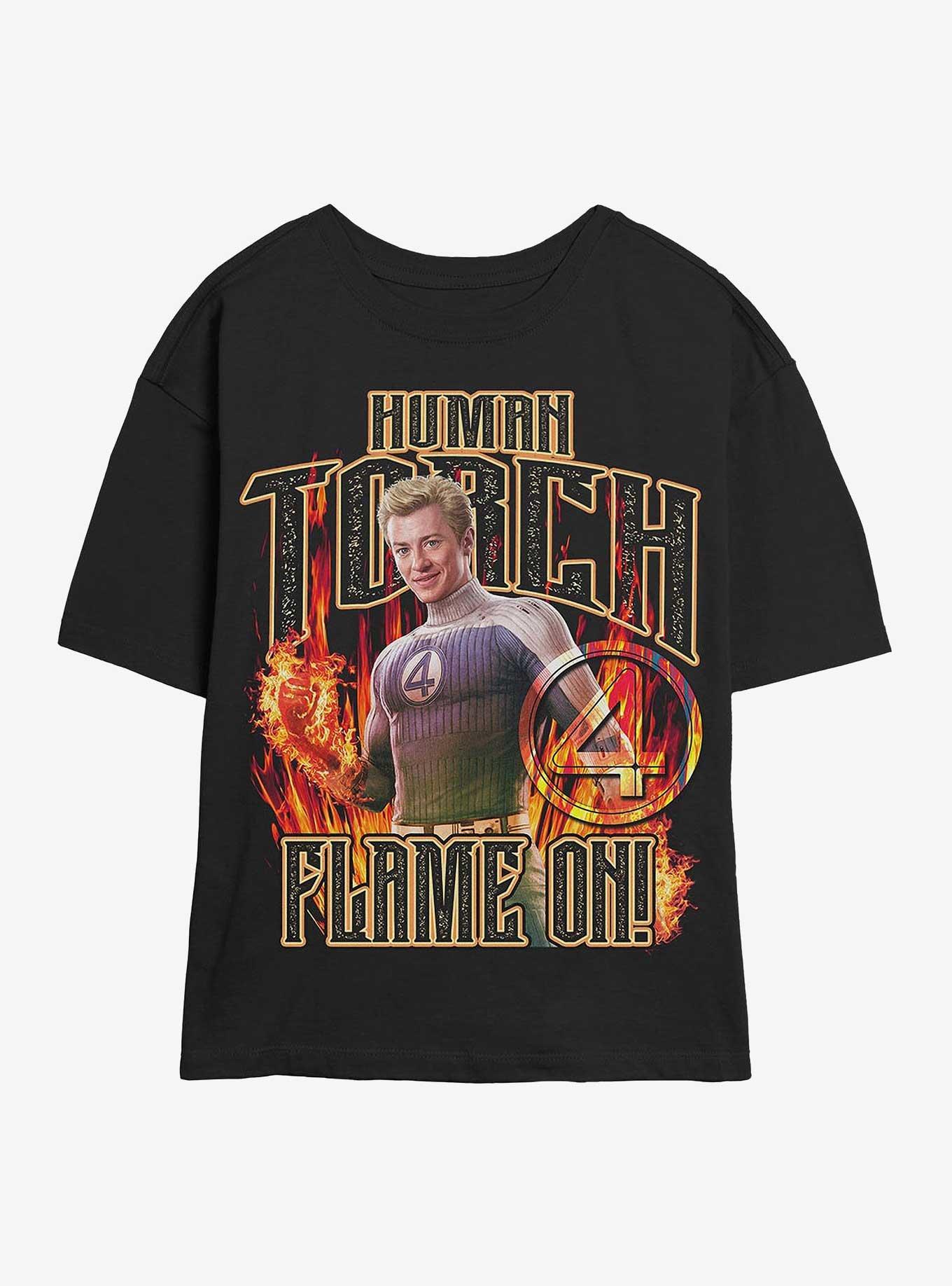 Marvel The Fantastic Four: First Steps Torch Flames Girls Skimmer T-Shirt Hot Topic Web Exclusive, BLACK, hi-res