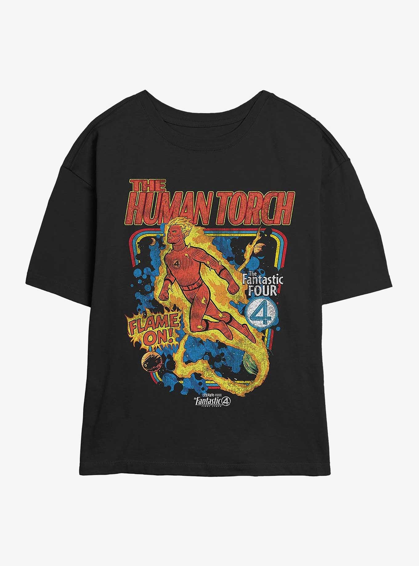 Marvel The Fantastic Four: First Steps Blazing Storm Girls Skimmer T-Shirt Hot Topic Exclusive, BLACK, hi-res