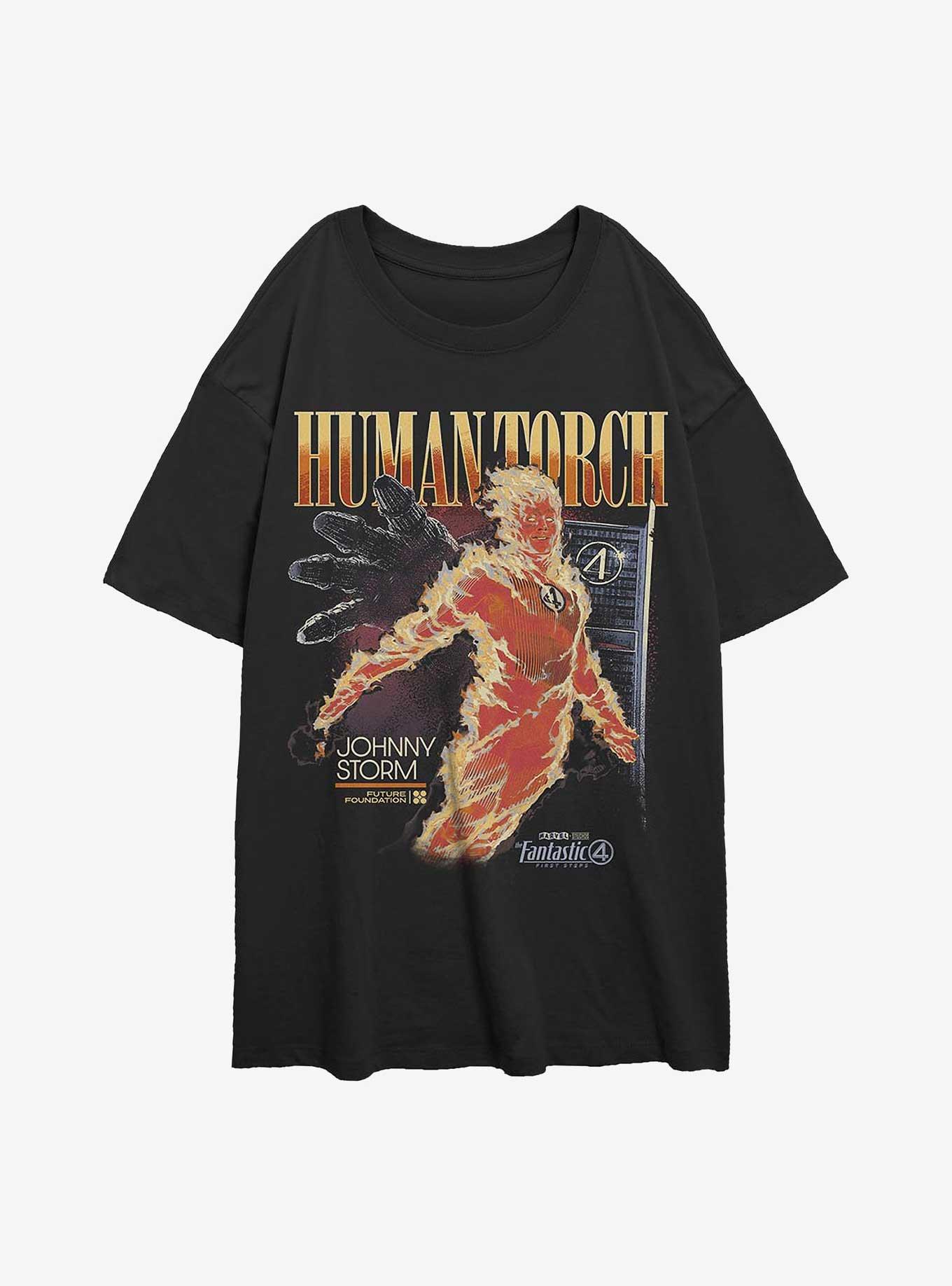 Marvel The Fantastic Four: First Steps Human Torch Girls Oversized T-Shirt Hot Topic Exclusive, BLACK, hi-res