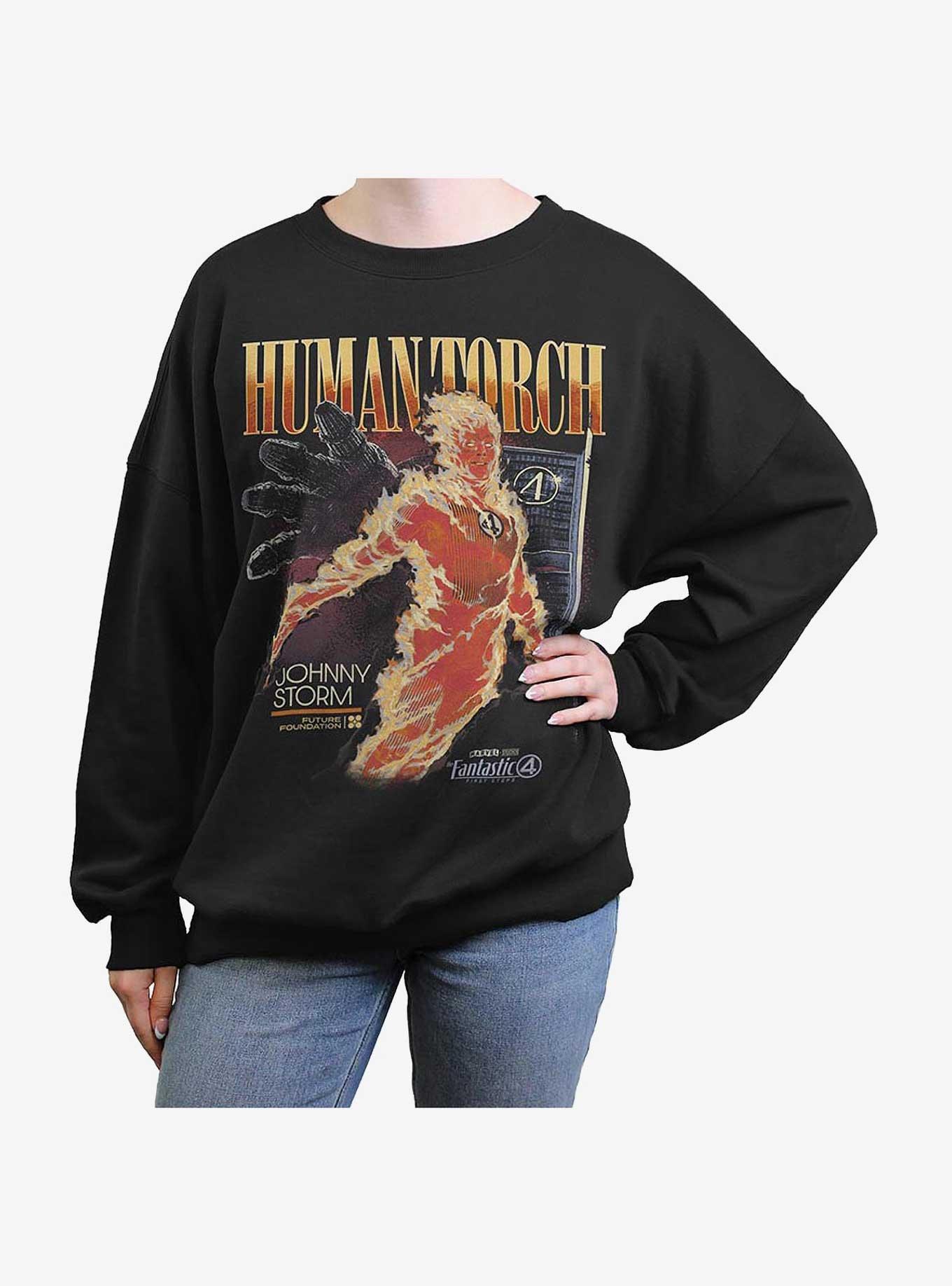 Marvel The Fantastic Four: First Steps Human Torch Girls Oversized Sweatshirt Hot Topic Web Exclusive, BLACK, hi-res