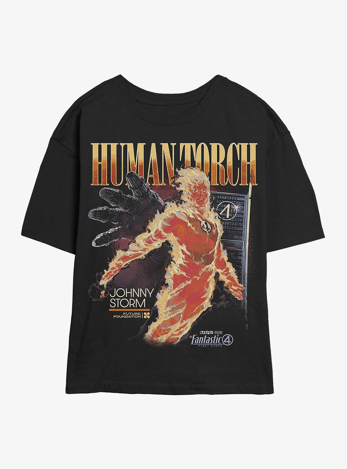 Marvel The Fantastic Four: First Steps Human Torch Girls Skimmer T-Shirt Hot Topic Web Exclusive, BLACK, hi-res