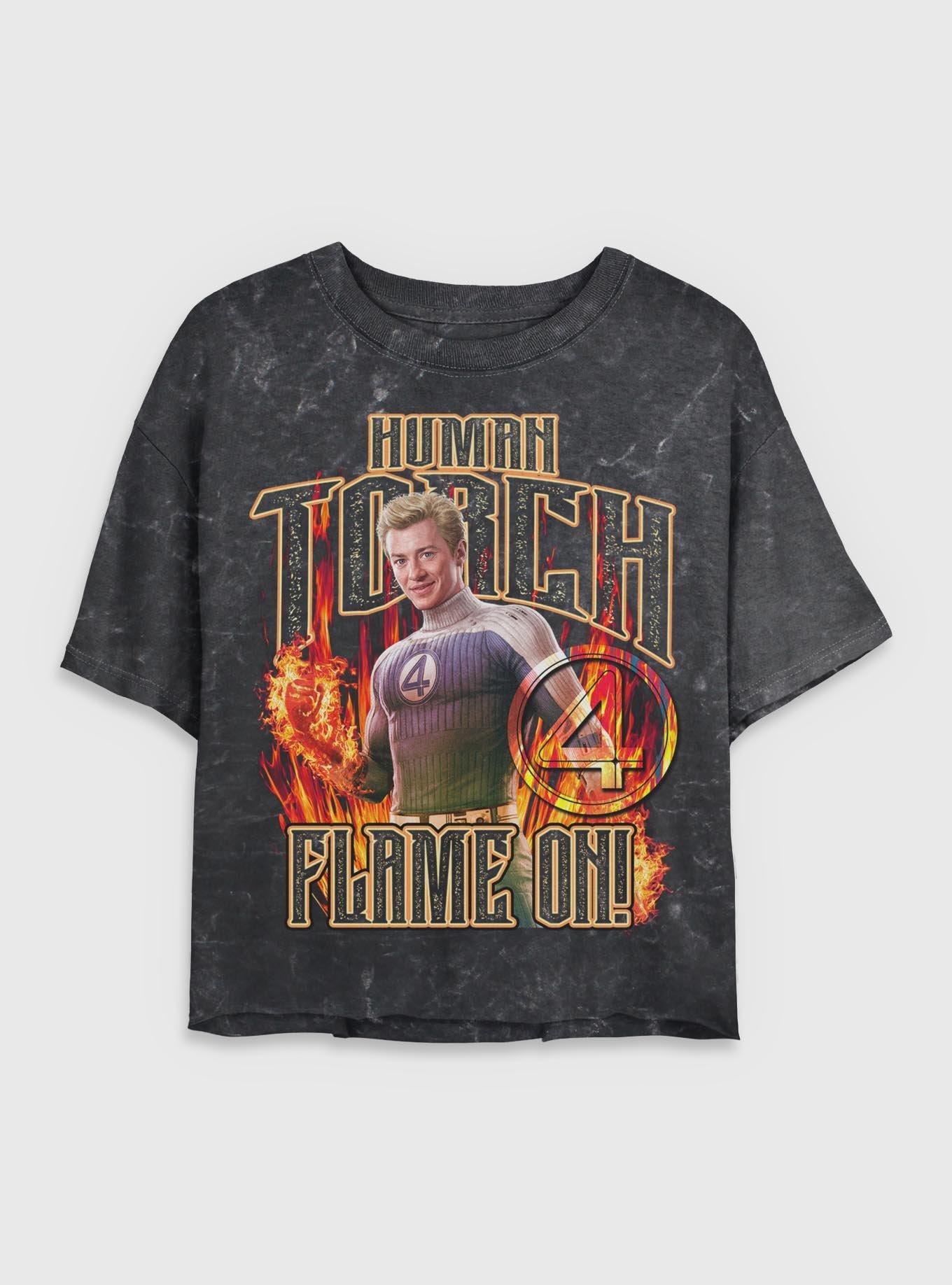 Marvel The Fantastic Four: First Steps Johnny Storm Human Torch Flame On Womens Mineral Wash Crop T-Shirt BoxLunch Exclusive, , hi-res