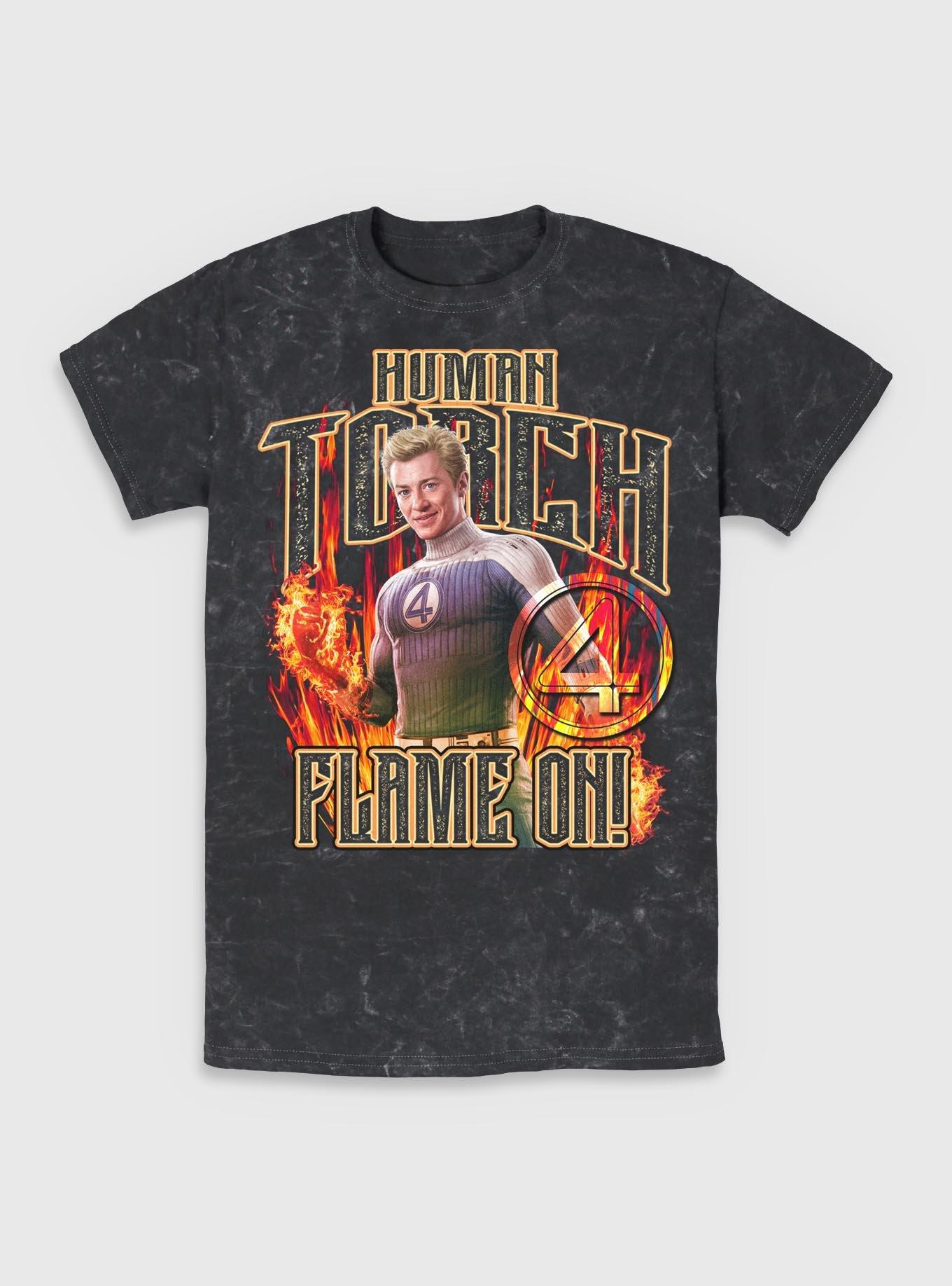 Marvel The Fantastic Four: First Steps Johnny Storm Human Torch Flame On Mineral Wash T-Shirt BoxLunch Web Exclusive, , hi-res