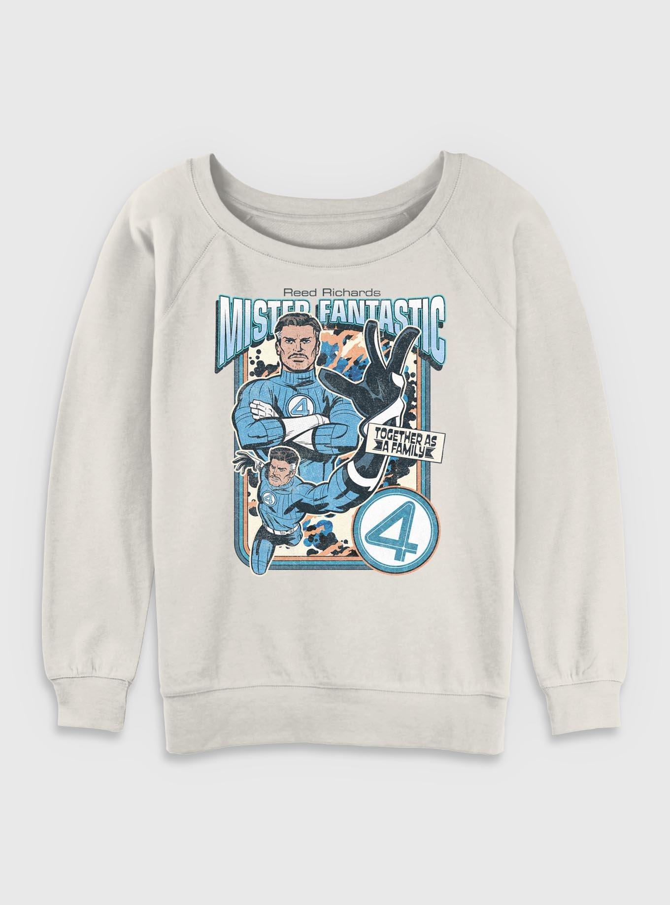 Marvel The Fantastic Four: First Steps Mr.  Fantastic Together As A Family Womens Slouchy Sweatshirt BoxLunch Exclusive, EGRET, hi-res
