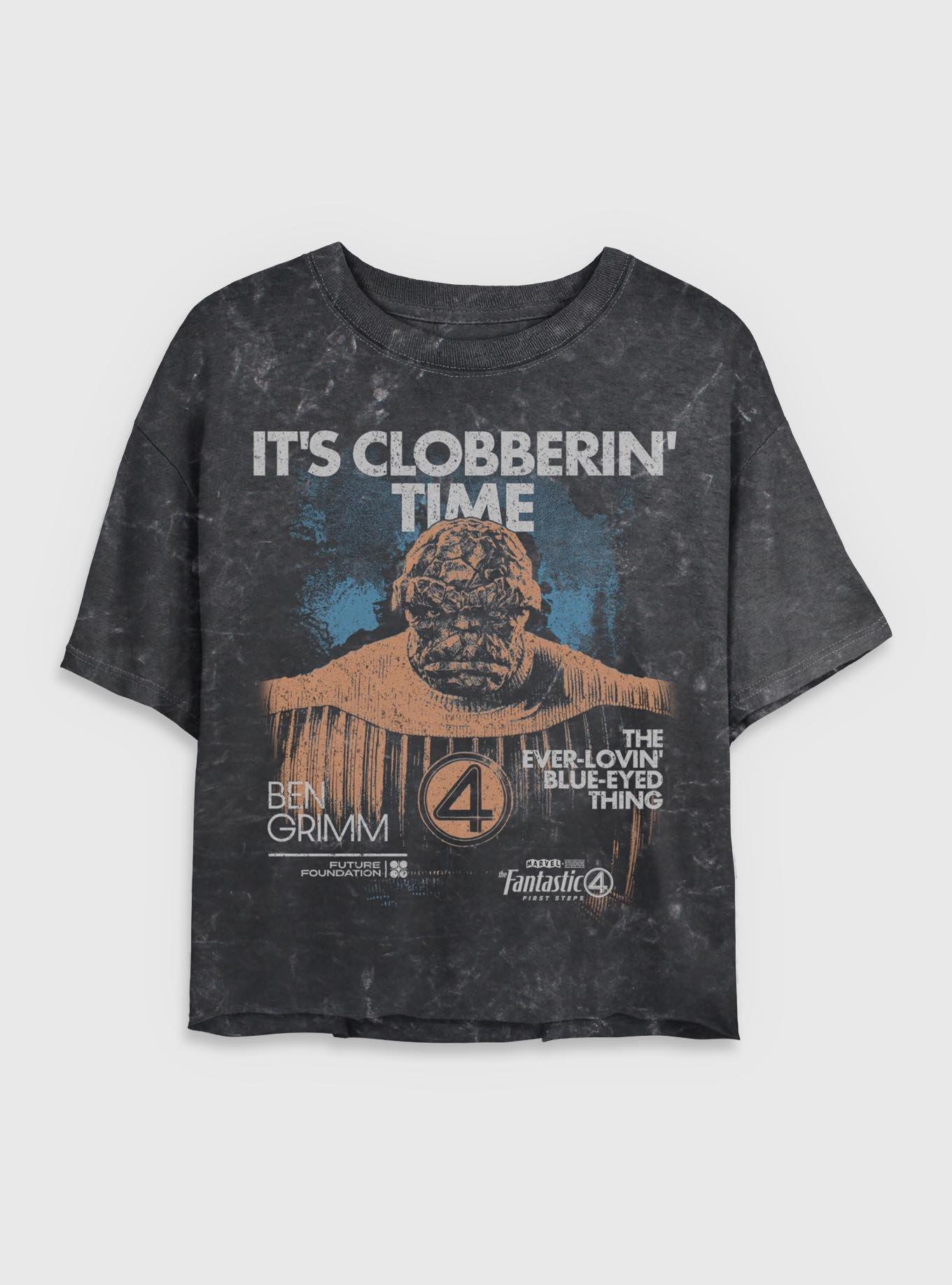 Marvel The Fantastic Four: First Steps Grunge The Thing It's Clobberin' Time Womens Mineral Wash Crop T-Shirt BoxLunch Exclusive, , hi-res
