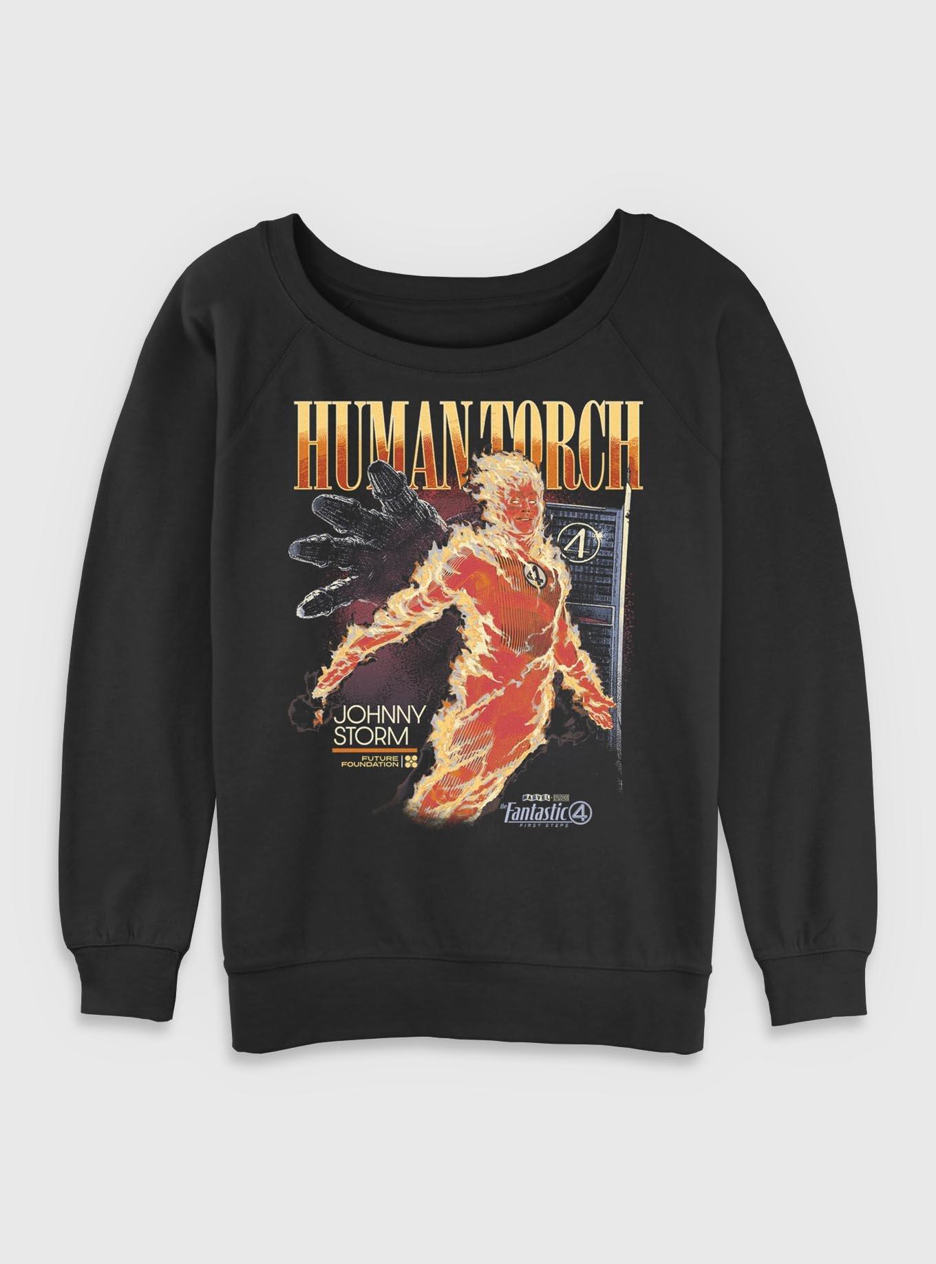Marvel The Fantastic Four: First Steps Human Torch Future Foundation Womens Slouchy Sweatshirt BoxLunch Exclusive, BLACK, hi-res