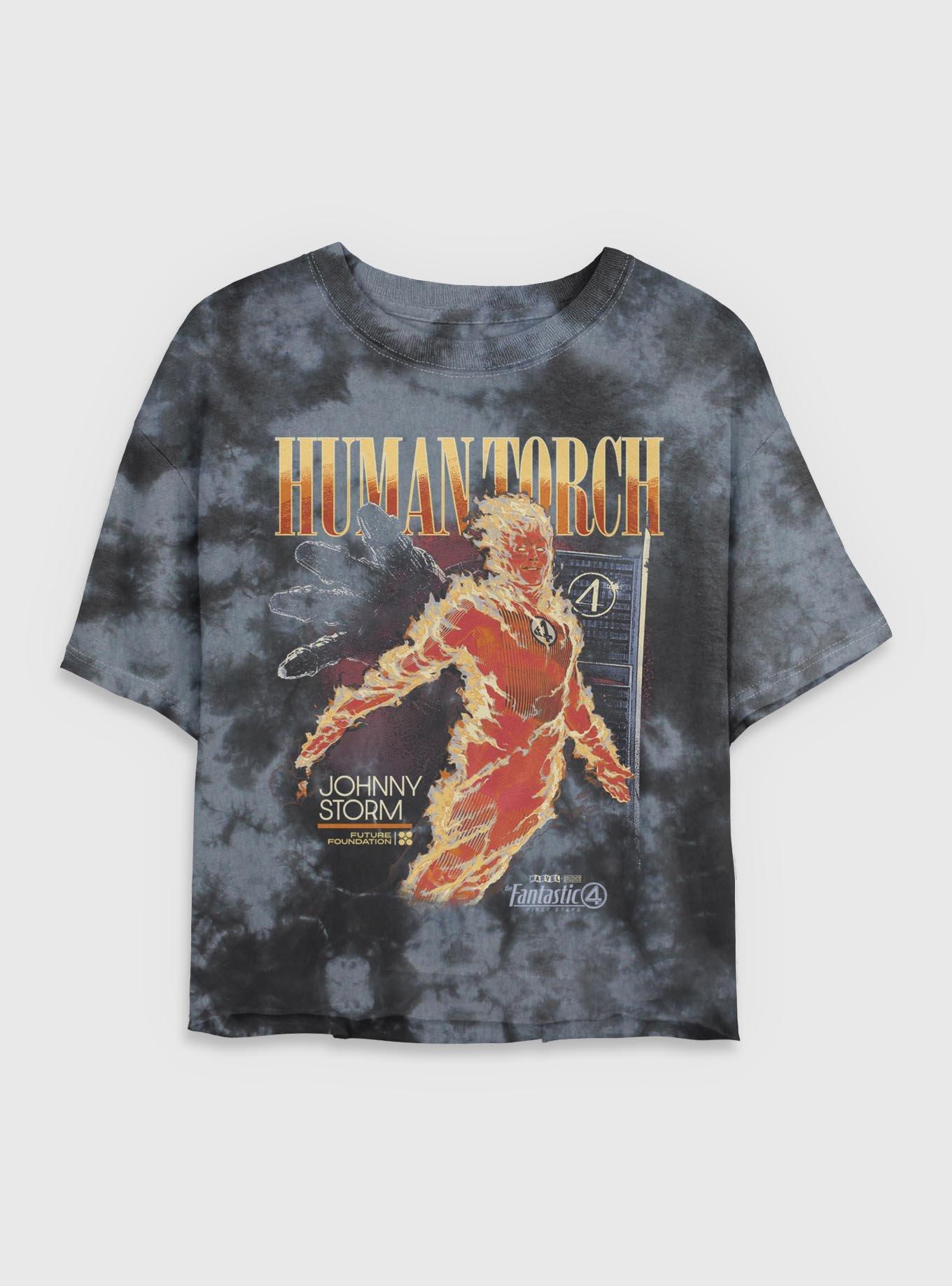 Marvel The Fantastic Four: First Steps Human Torch Future Foundation Womens Tie-Dye Crop T-Shirt BoxLunch Exclusive, , hi-res