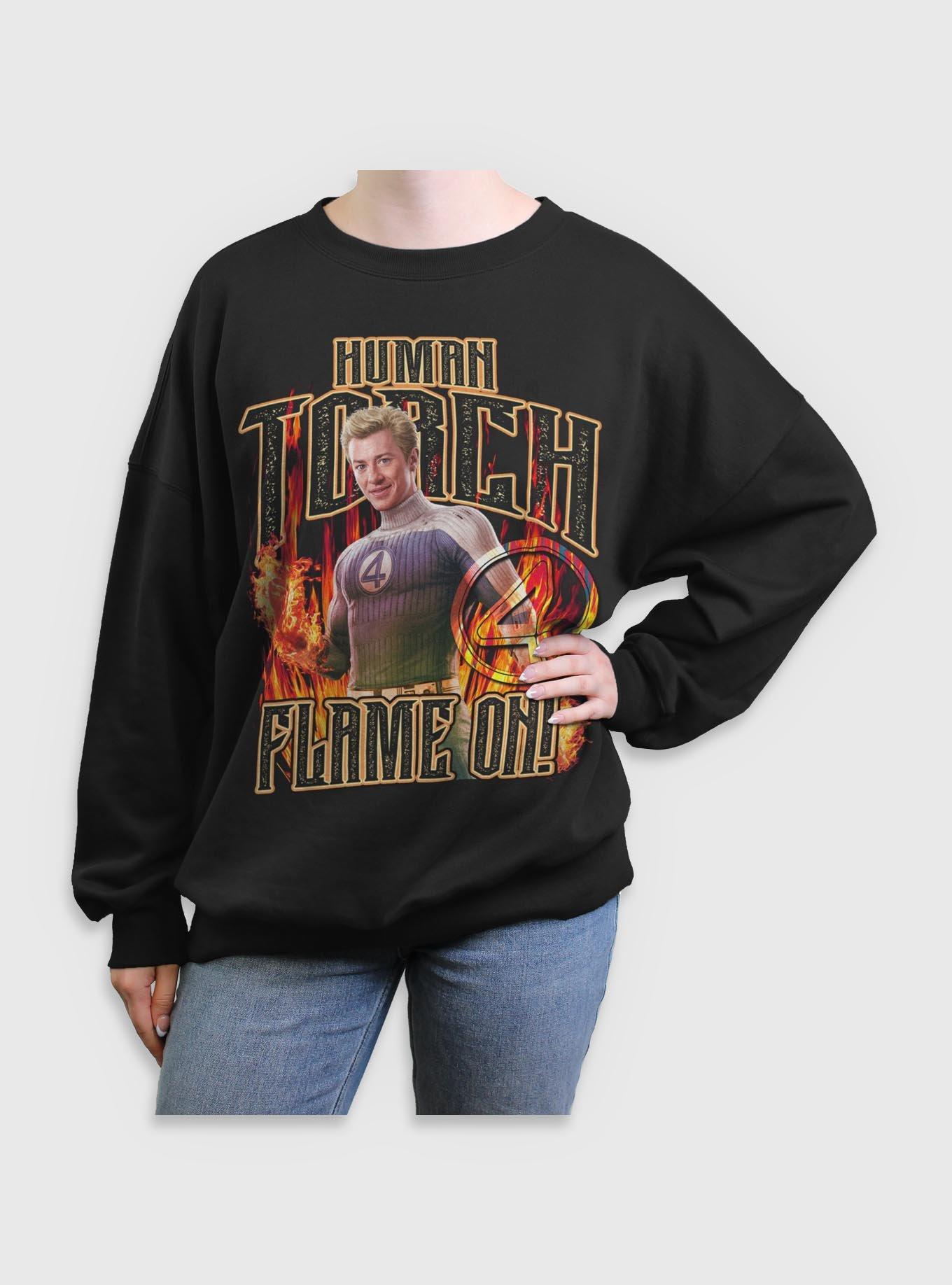 Marvel The Fantastic Four: First Steps Johnny Storm Human Torch Flame On Womens Oversized Sweatshirt Her Universe Web Exclusive, , hi-res