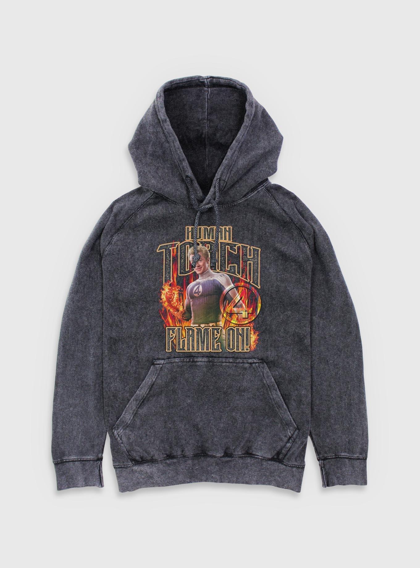 Marvel The Fantastic Four: First Steps Johnny Storm Human Torch Flame On Mineral Wash Hoodie Her Universe Web Exclusive, , hi-res