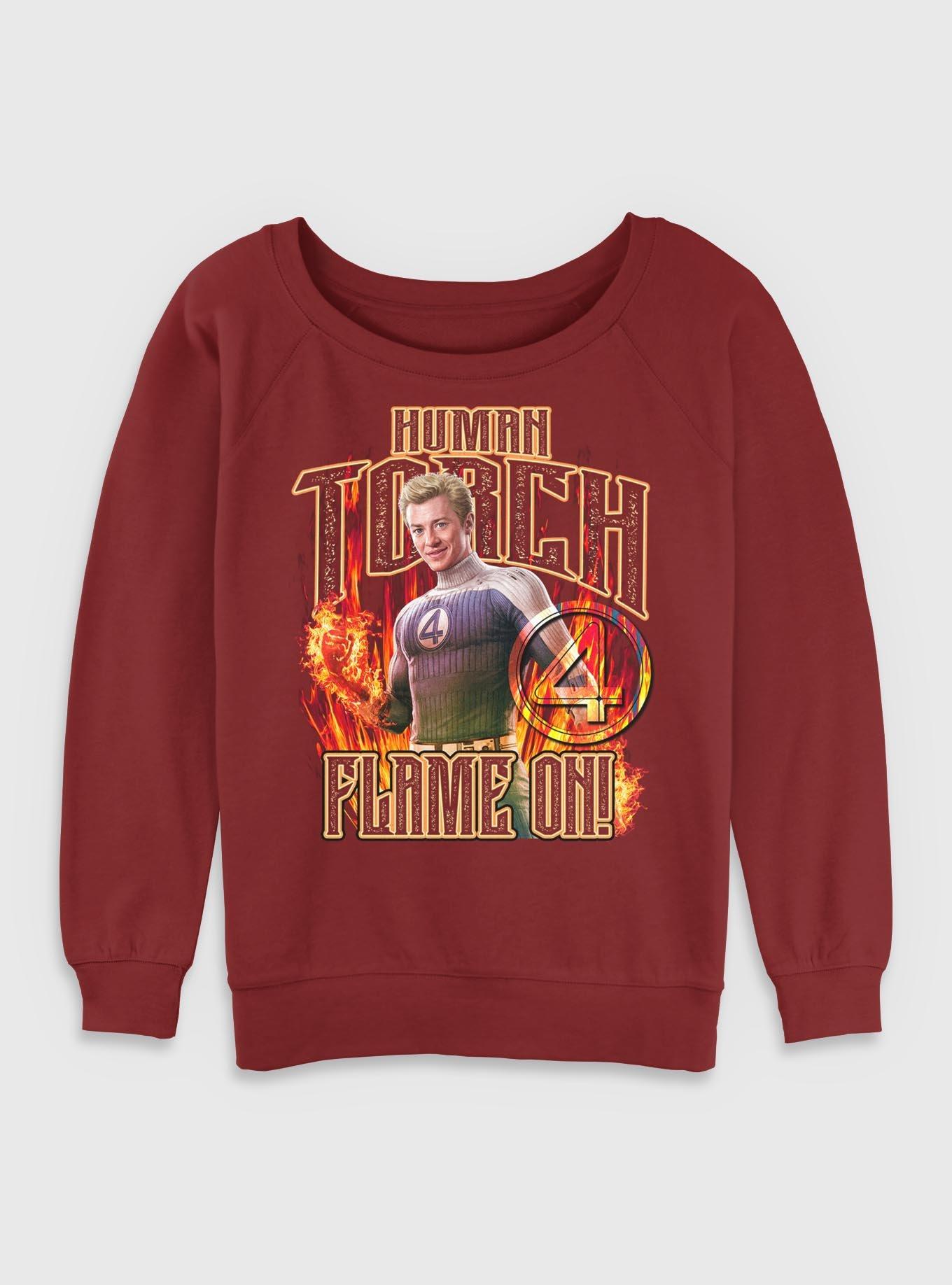 Marvel The Fantastic Four: First Steps Johnny Storm Human Torch Flame On Womens Slouchy Sweatshirt Her Universe Web Exclusive, , hi-res