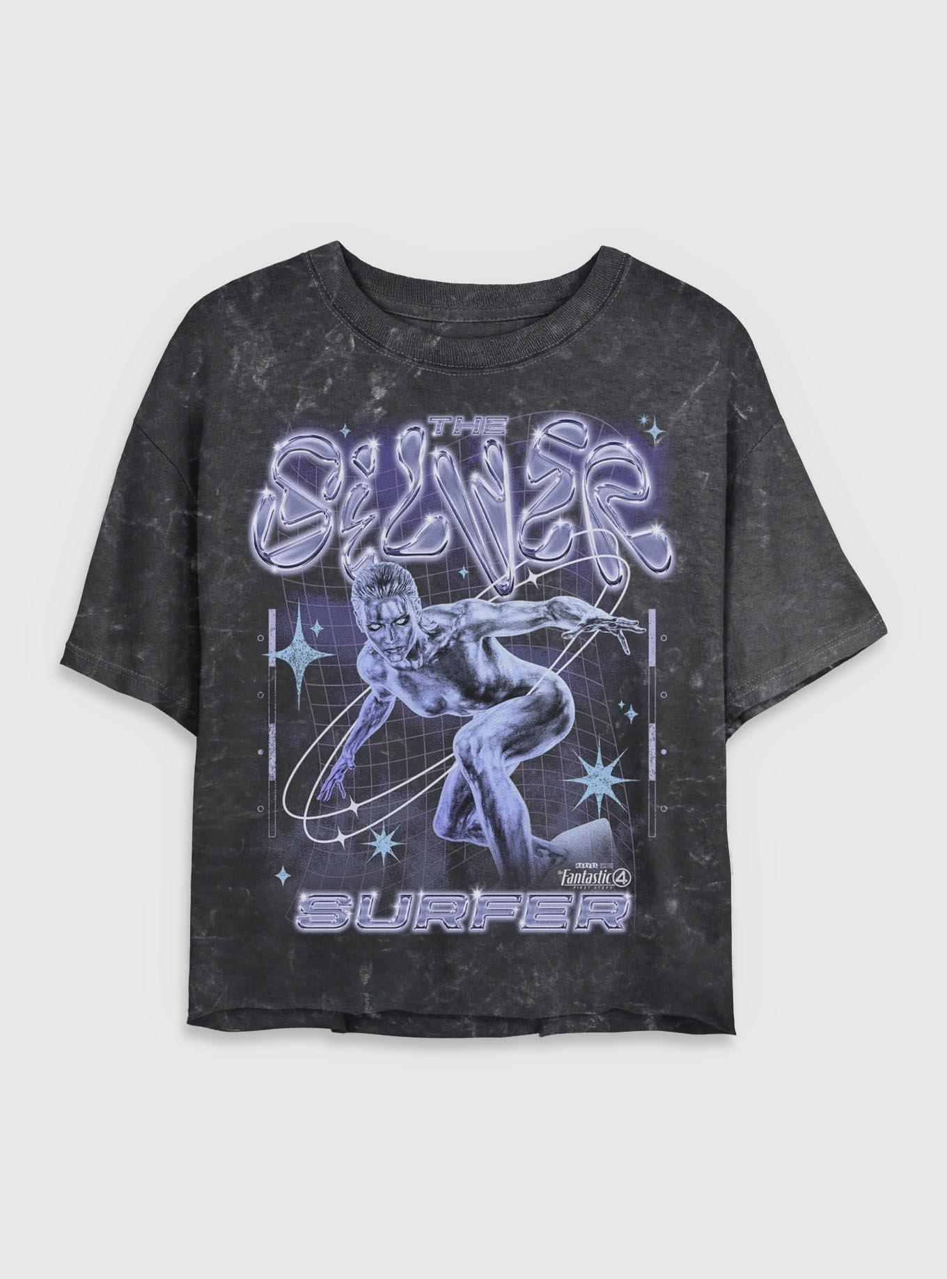 Marvel The Fantastic Four: First Steps Silver Surfer Womens Mineral Wash Crop T-Shirt Her Universe Exclusive, BLACK, hi-res