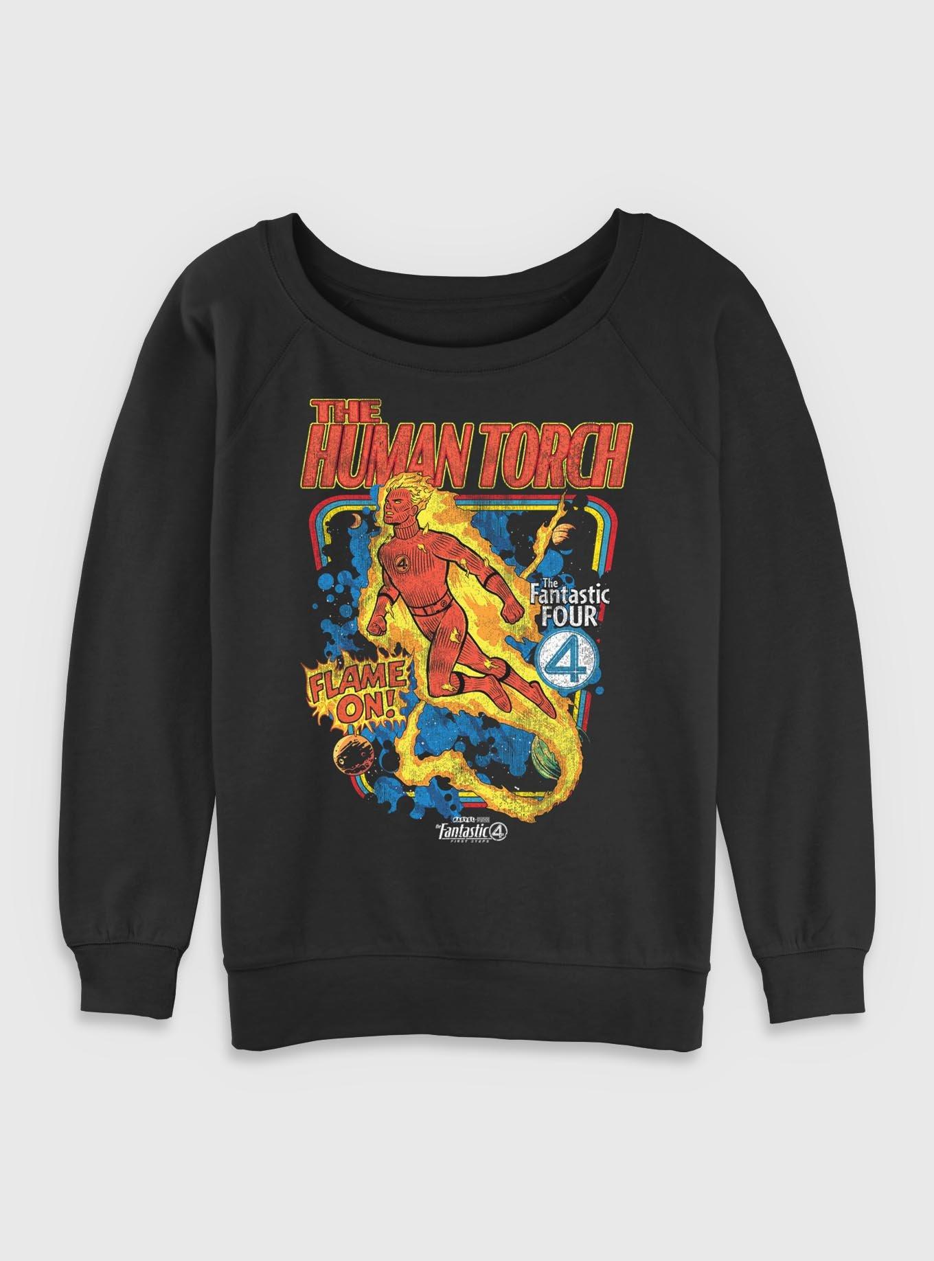 Marvel The Fantastic Four: First Steps Comic Cover Johnny Storm Human Torch Womens Slouchy Sweatshirt Her Universe Web Exclusive, , hi-res