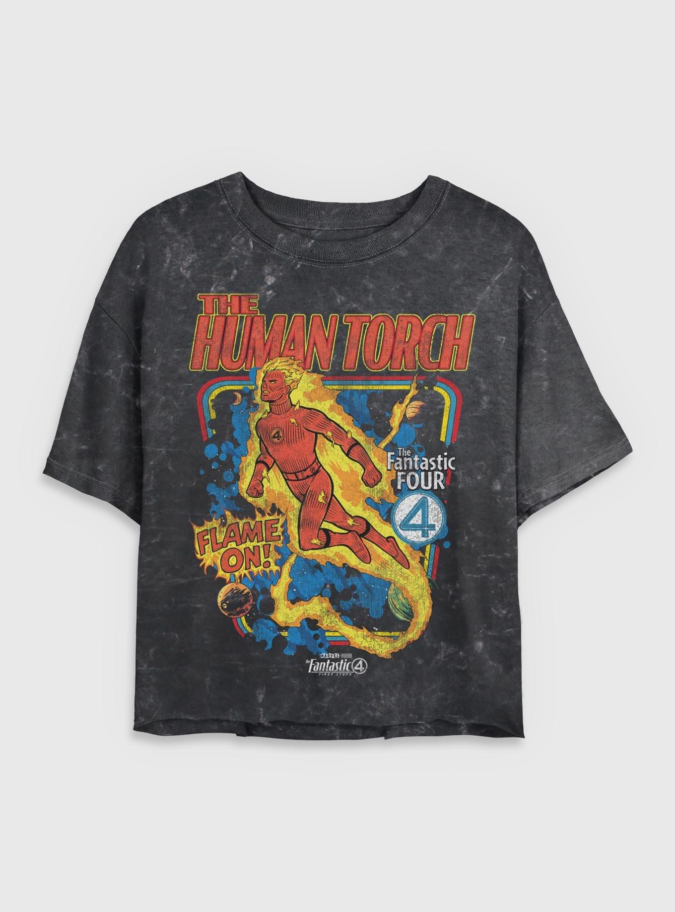 Marvel The Fantastic Four: First Steps Comic Cover Johnny Storm Human Torch Womens Mineral Wash Crop T-Shirt Her Universe Exclusive, , hi-res