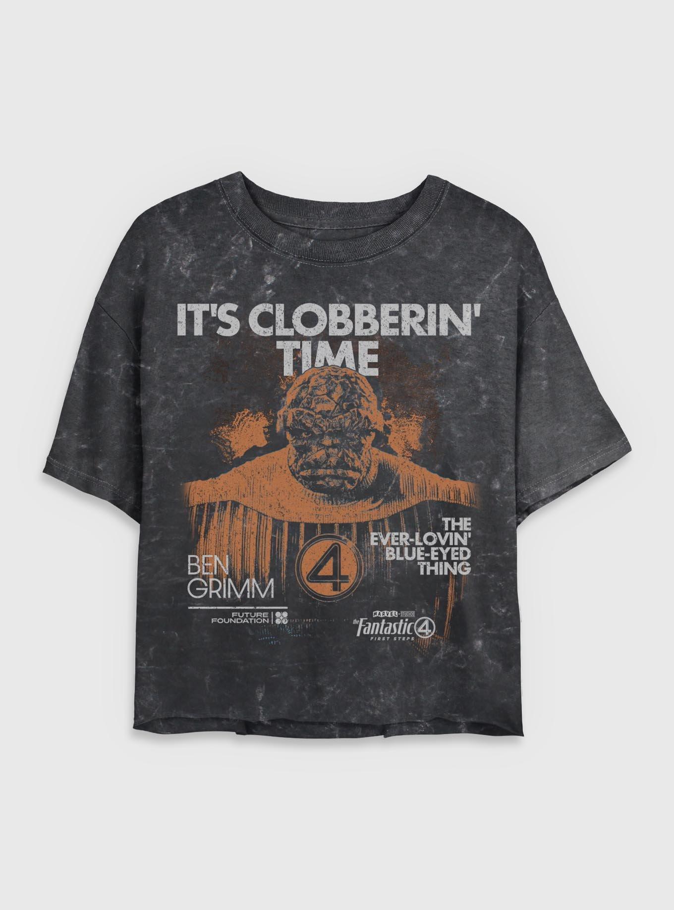 Marvel The Fantastic Four: First Steps Grunge The Thing It's Clobberin' Time Womens Mineral Wash Crop T-Shirt Her Universe Exclusive, , hi-res