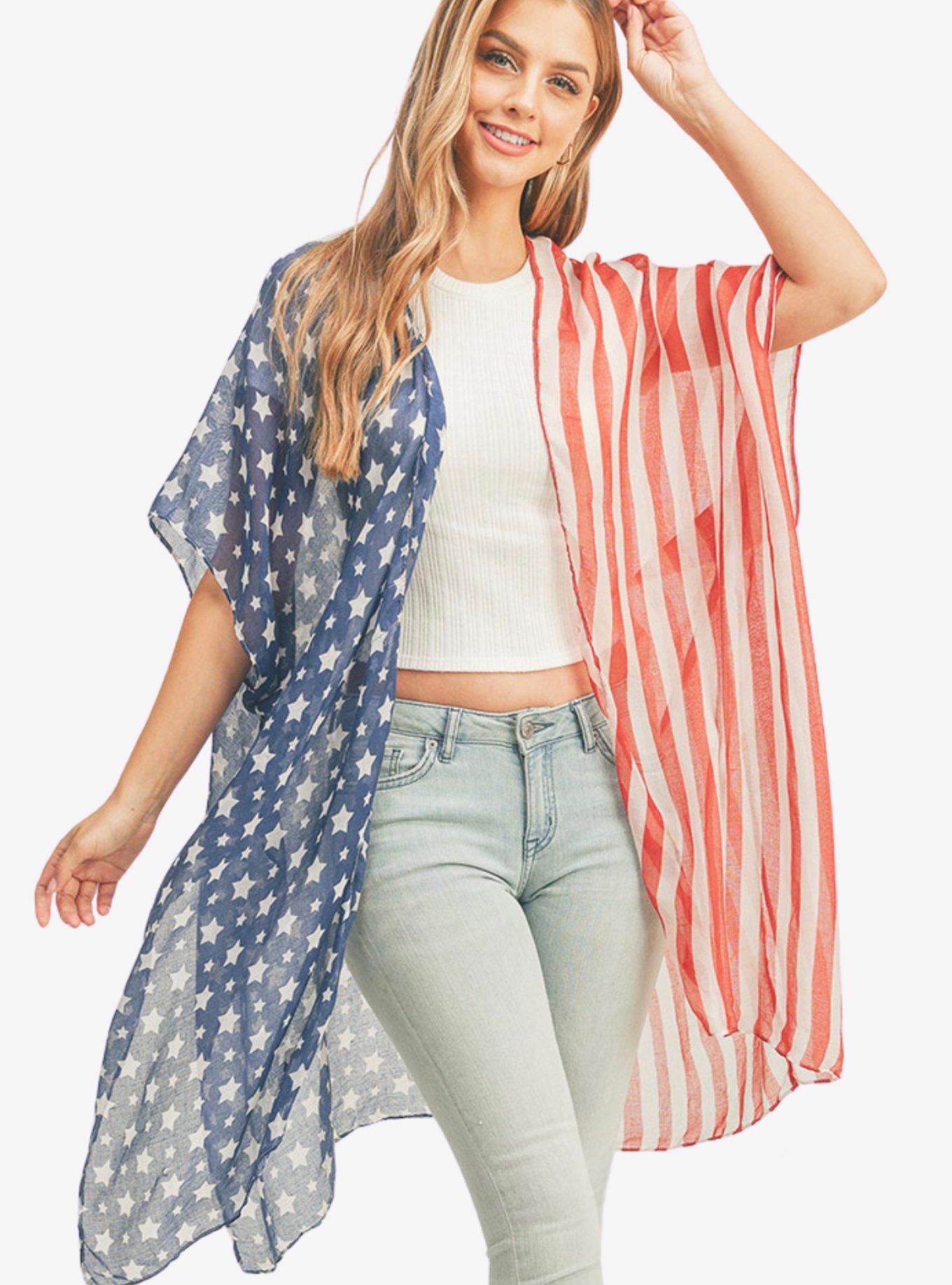 USA Flag Swim Cover-Up Kimono, , hi-res