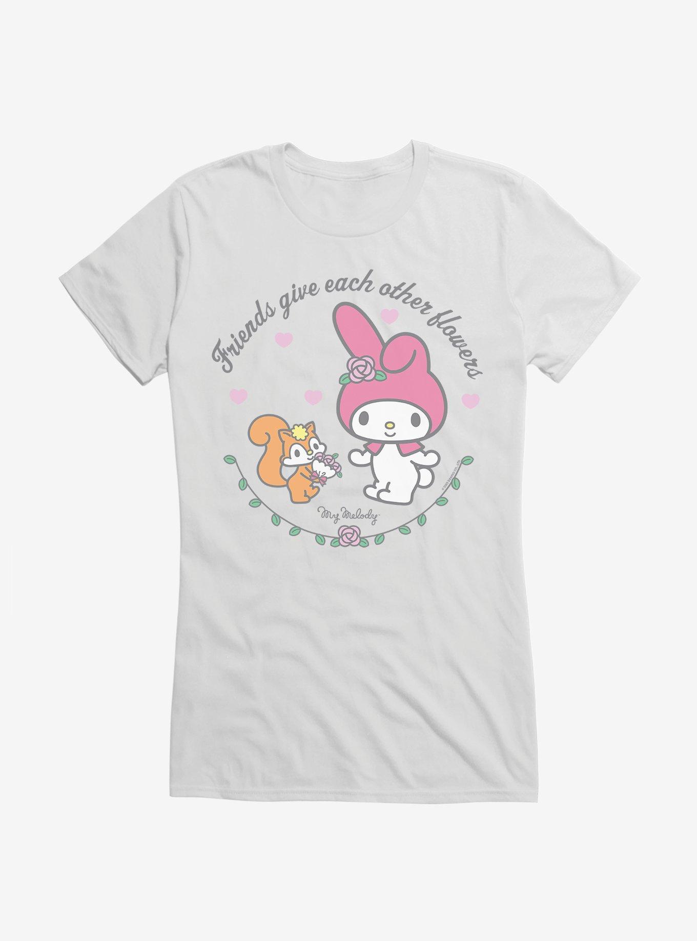 My Melody Friends Give Each Other Flowers Girls T-Shirt, WHITE, hi-res