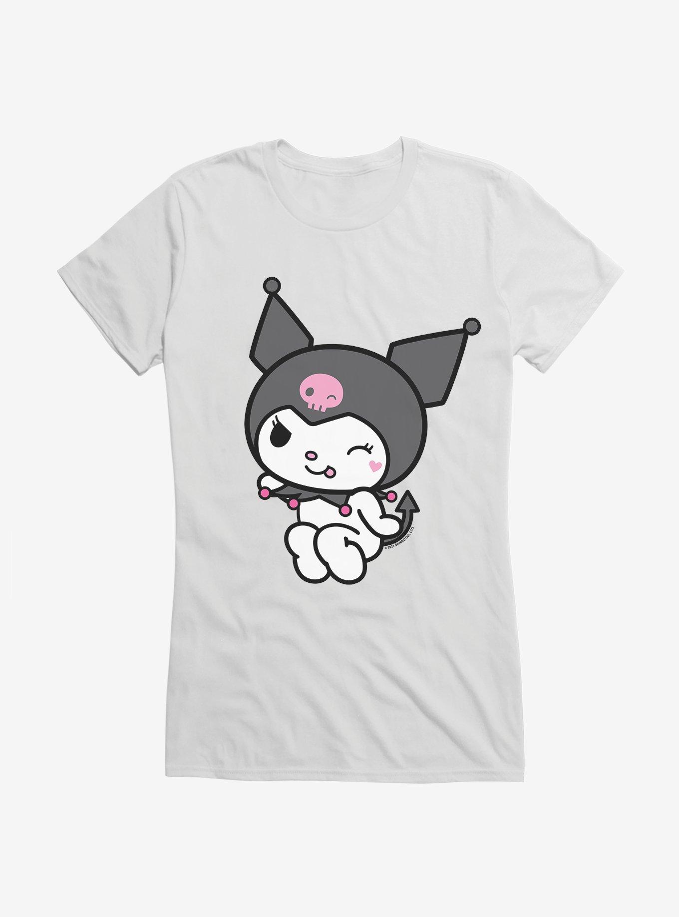 Kuromi Flirty Wink Girls T-Shirt, WHITE, hi-res