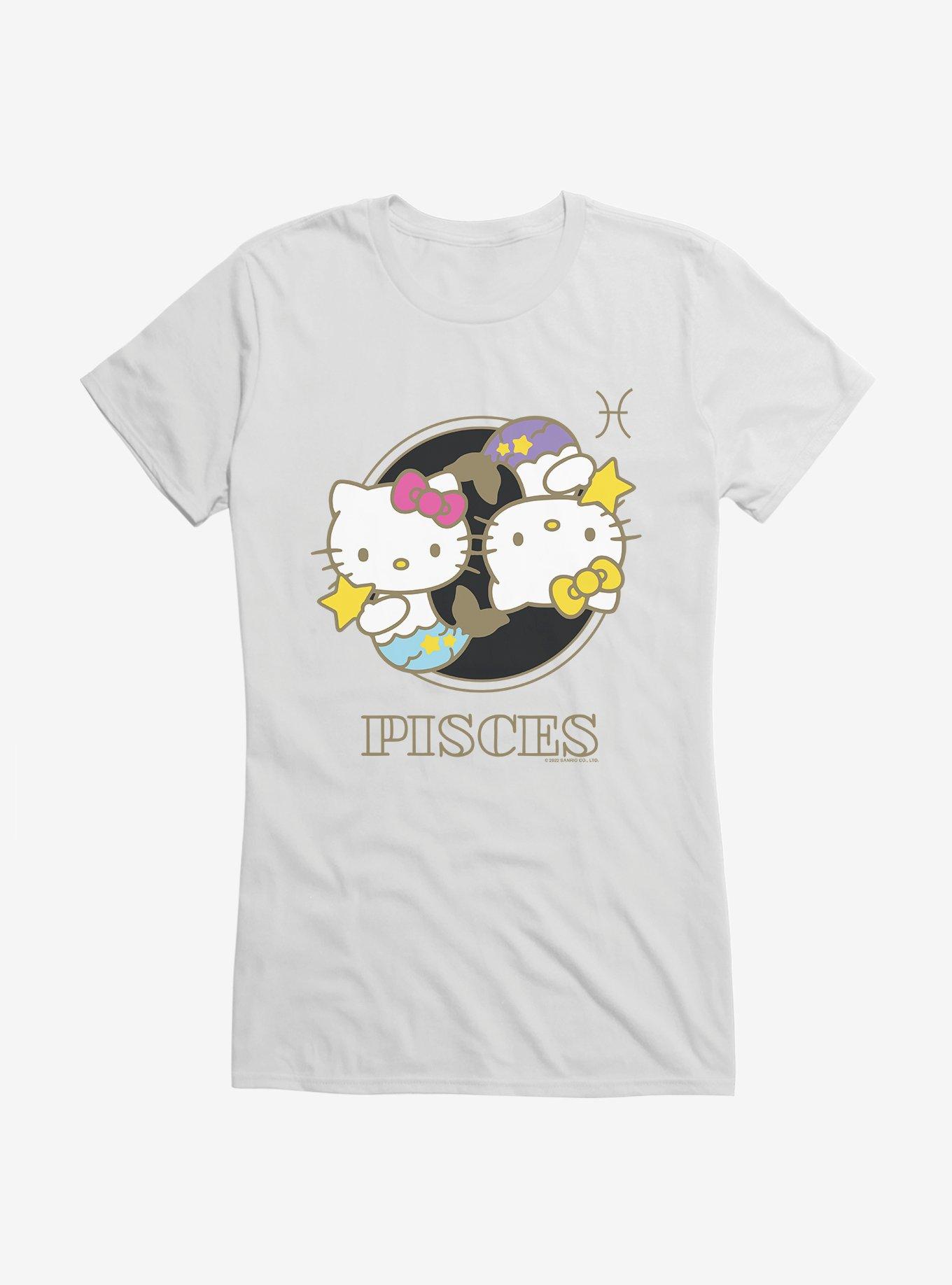 Hello Kitty Star Sign Pisces Stencil Girls T-Shirt, WHITE, hi-res
