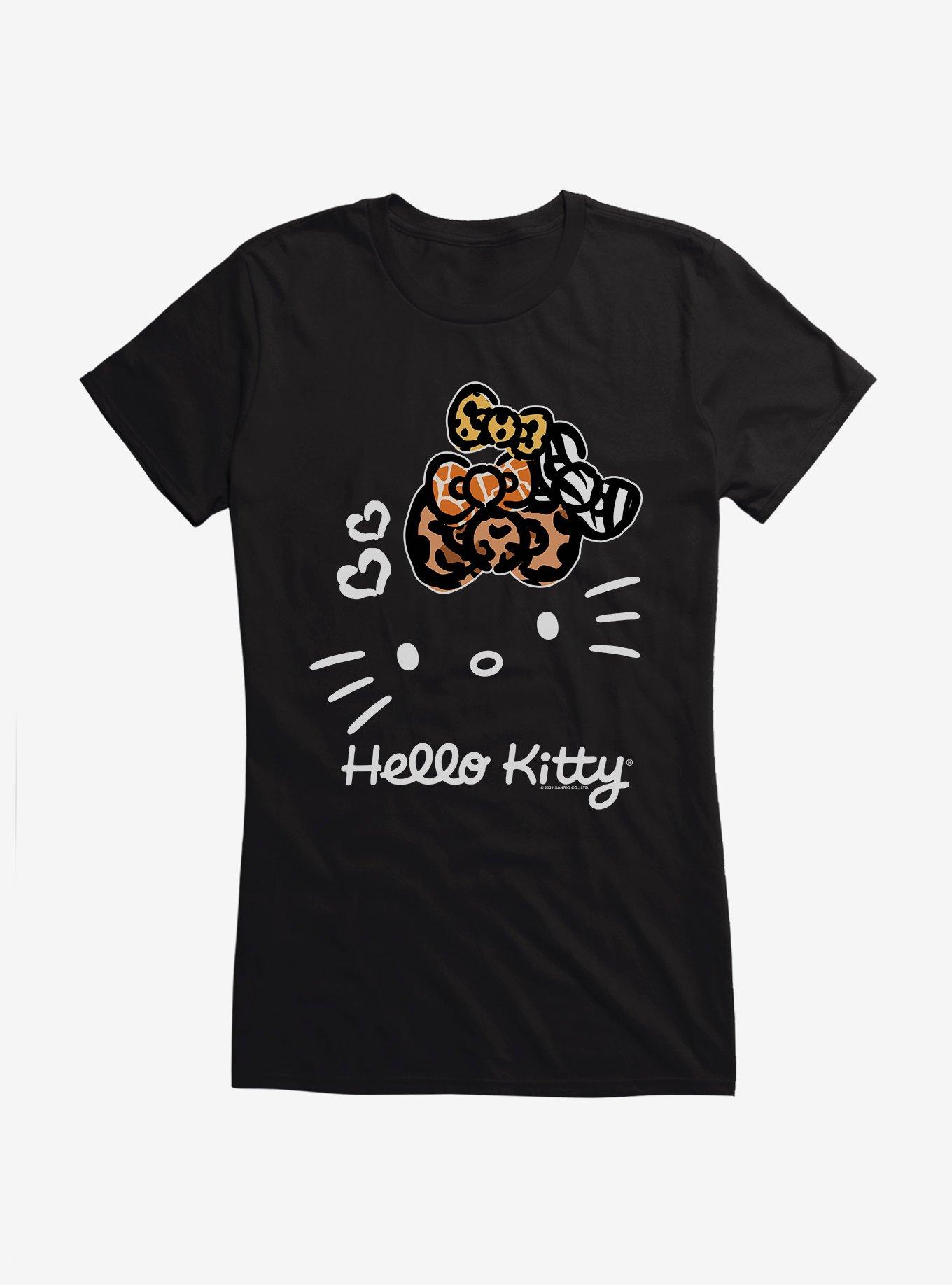 Hello Kitty Jungle Paradise Stencil Outline Girls T-Shirt, BLACK, hi-res