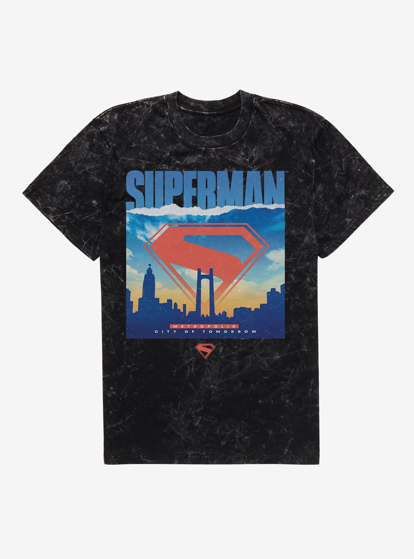 DC Comics Superman Metropolis Silhouette Mineral Wash T-Shirt, BLACK MINERAL WASH, hi-res