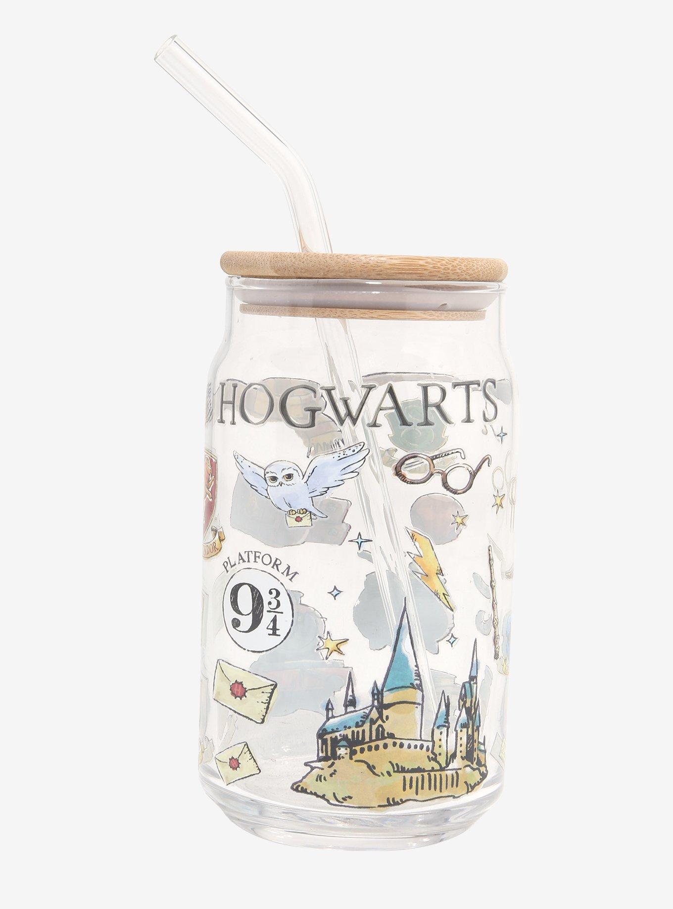 Harry Potter Hogwarts Icons Allover Print Glass Cup with Straw, , hi-res