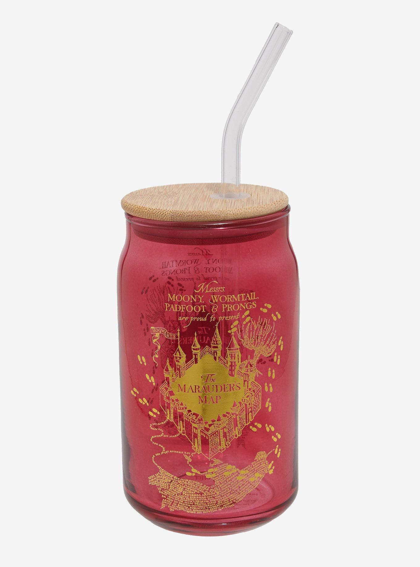 Harry Potter The Marauders Map Red Glass Cup with Lid — BoxLunch Exclusive, , hi-res