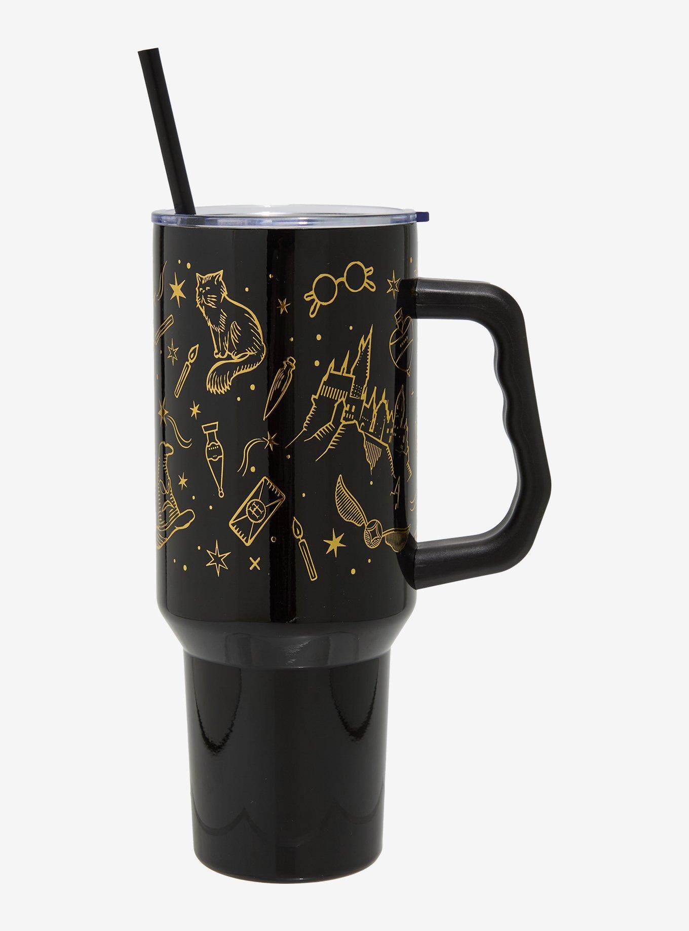 Harry Potter Gold Icons Straw Tumbler With Handle — BoxLunch Exclusive, , hi-res