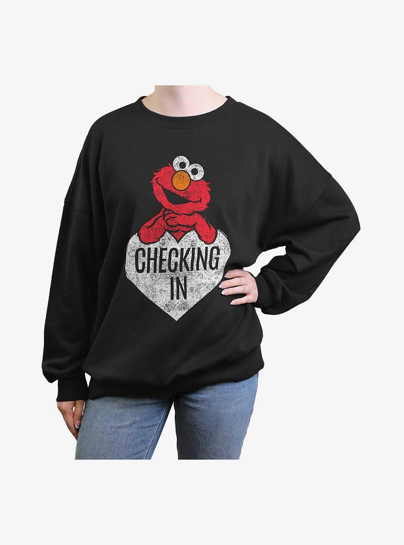 Sesame Street Checking In Elmo Girls Oversized Sweatshirt, BLACK, hi-res