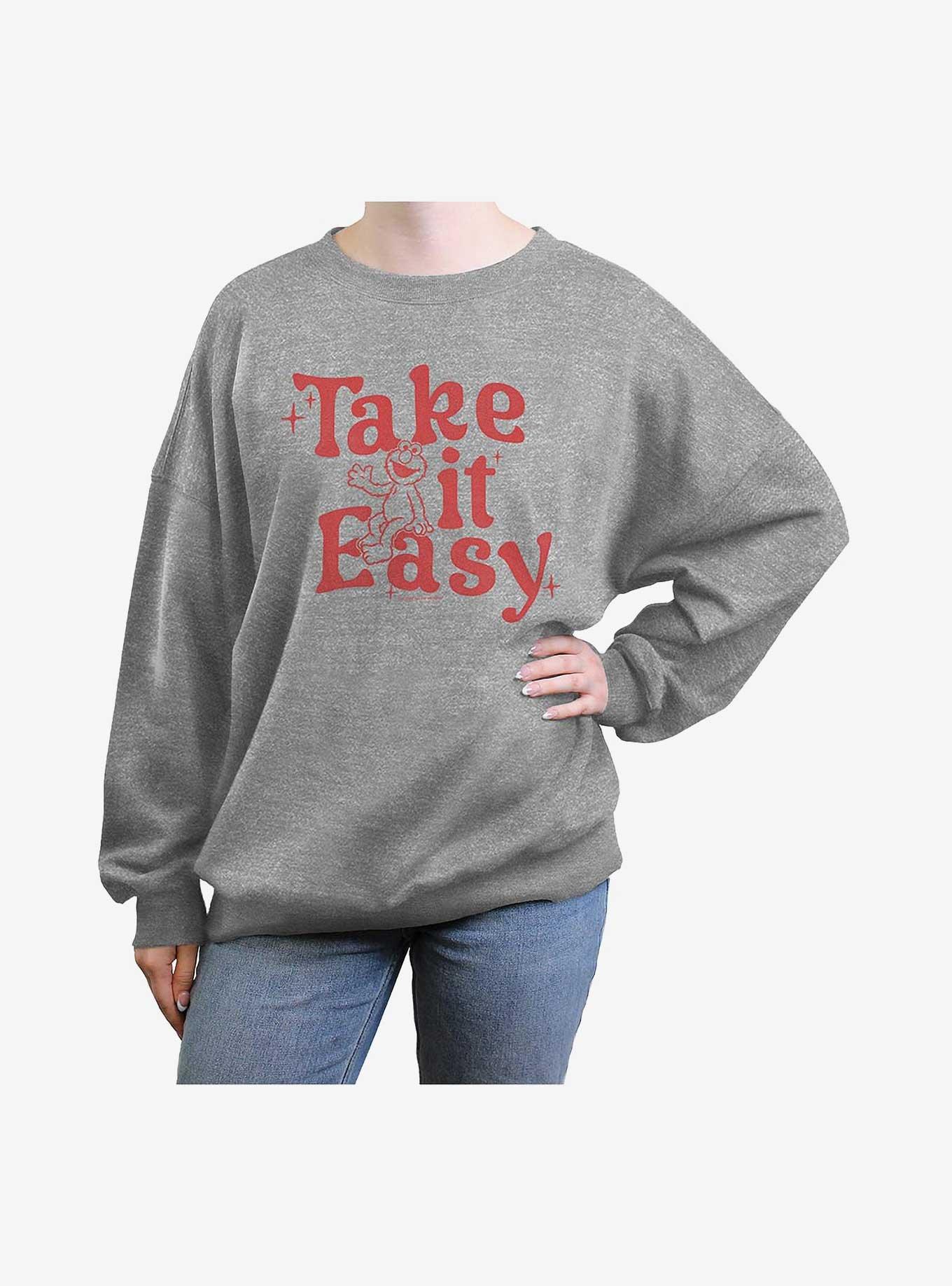 Sesame Street Elmo Take It Easy Girls Oversized Sweatshirt, HEATHER GR, hi-res