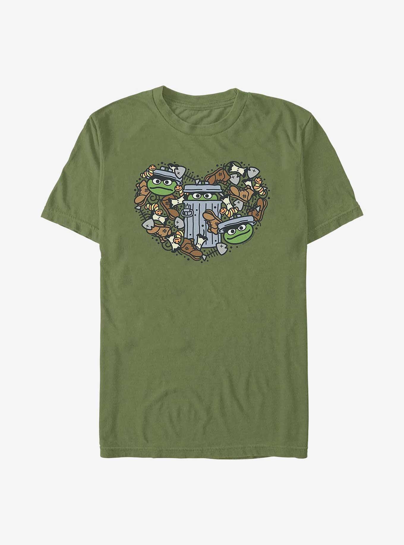 Sesame Street Oscar Thr Grouch Trash Heart T-Shirt, MIL GRN, hi-res