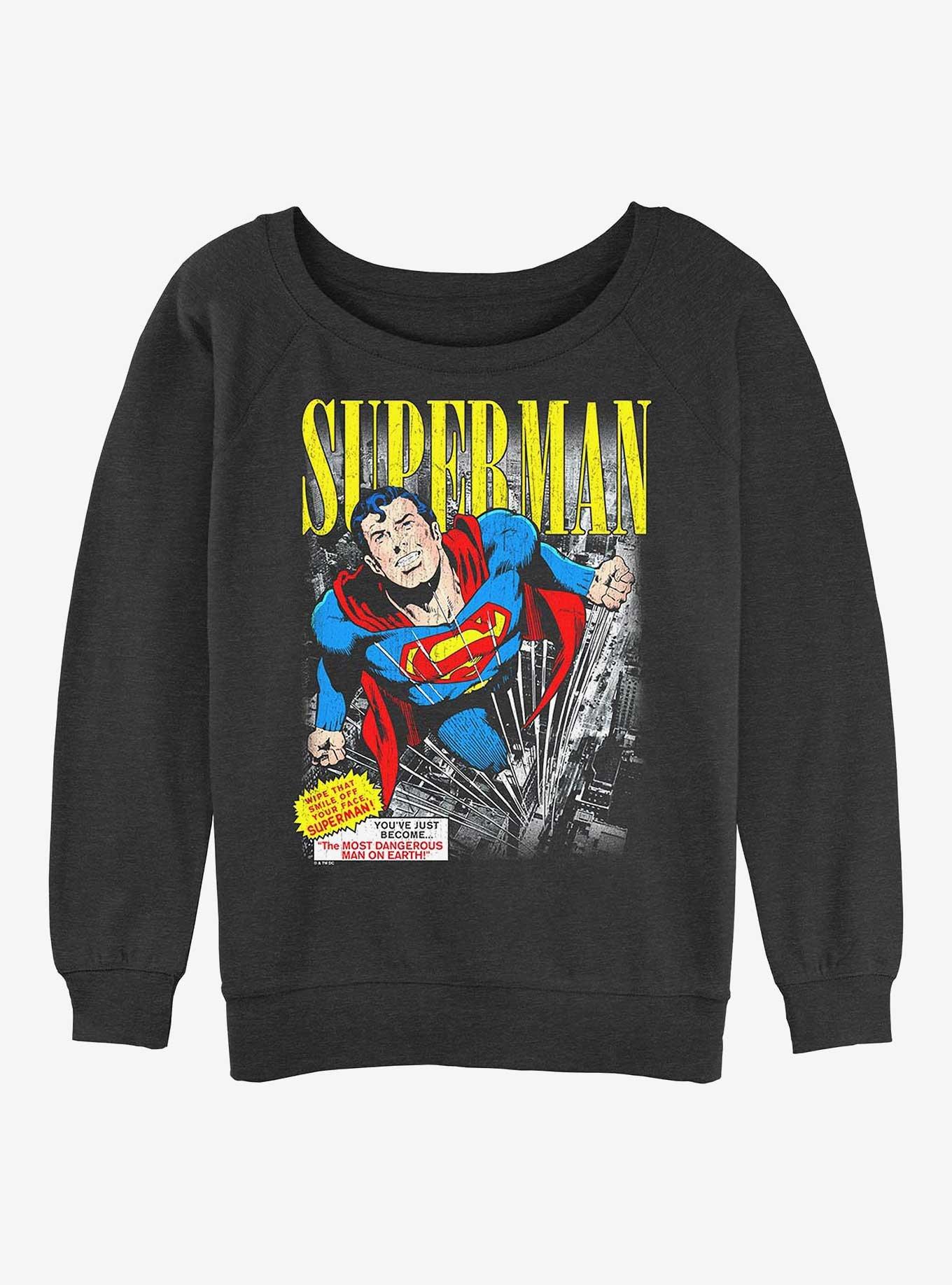 DC Comics Superman Vintage Girls Slouchy Sweatshirt Hot Topic Web Exclusive, , hi-res