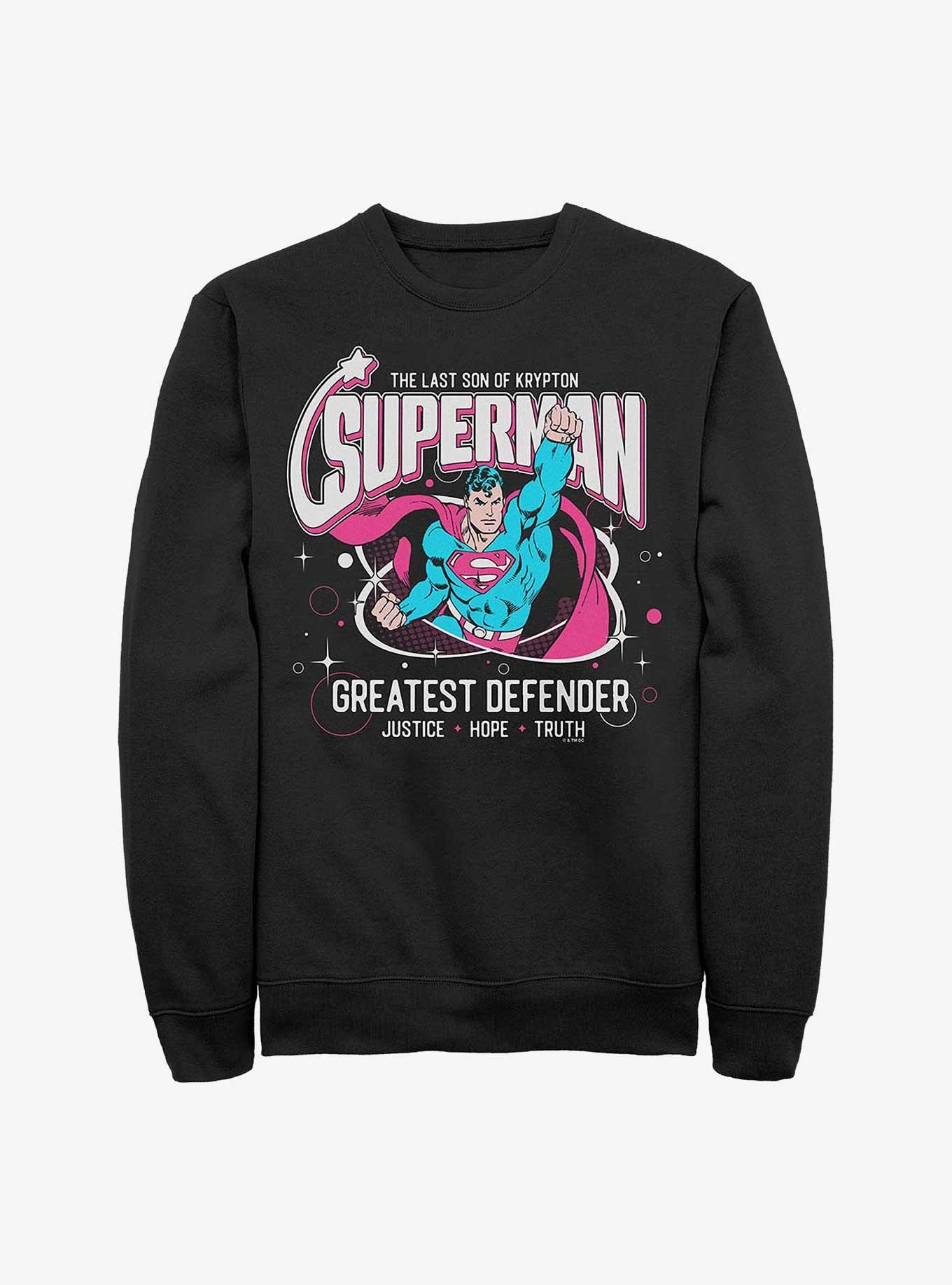 DC Comics Superman Greatest Defender Sweatshirt Hot Topic Web Exclusive, BLACK, hi-res