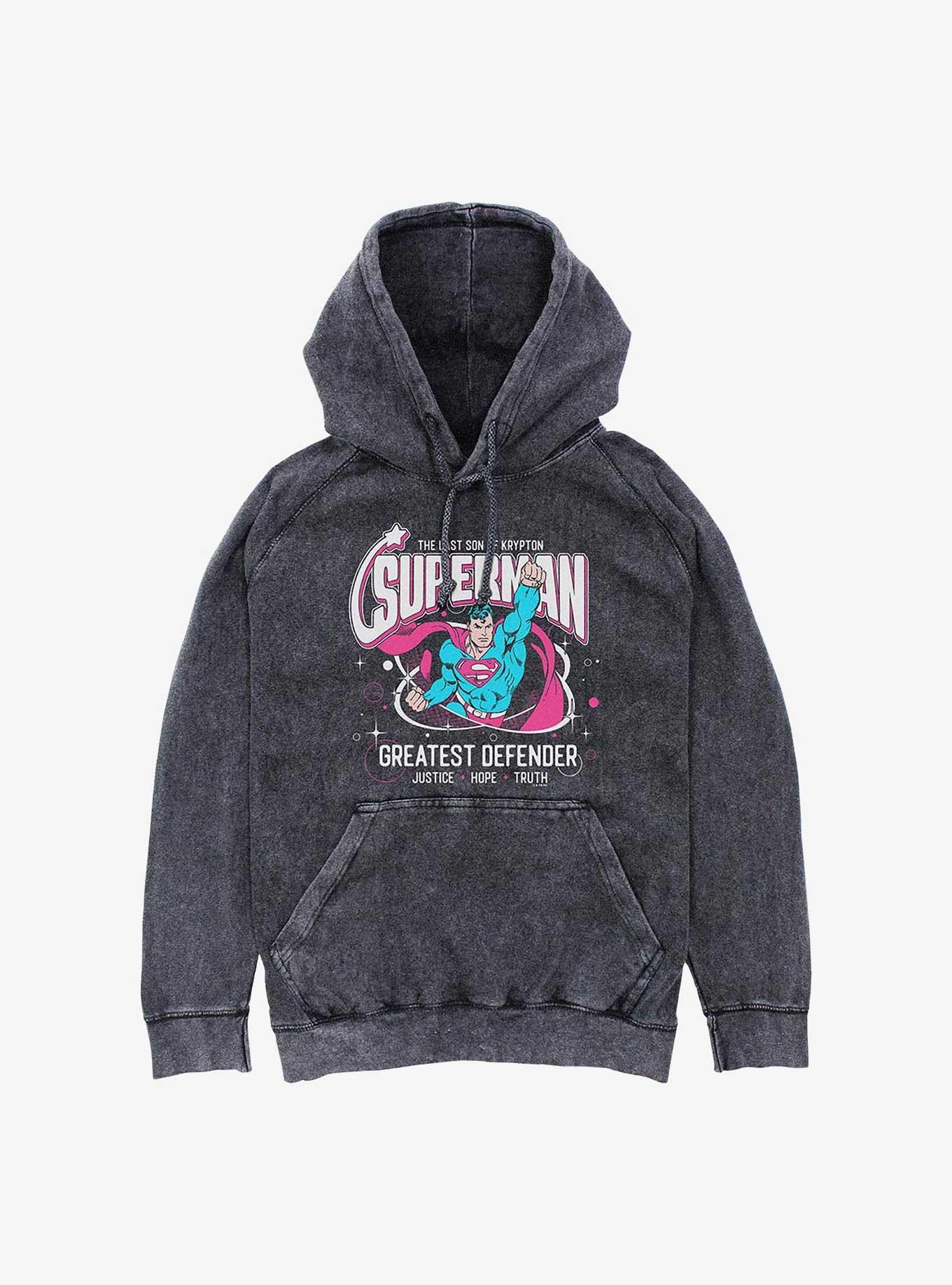 DC Comics Superman Greatest Defender Mineral Wash Hoodie Hot Topic Web Exclusive, , hi-res