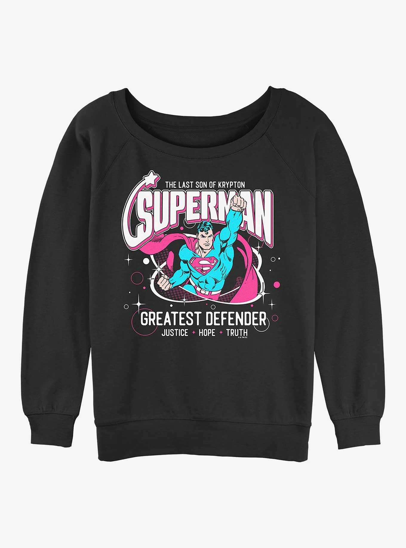 DC Comics Superman Greatest Defender Girls Slouchy Sweatshirt Hot Topic Exclusive, , hi-res